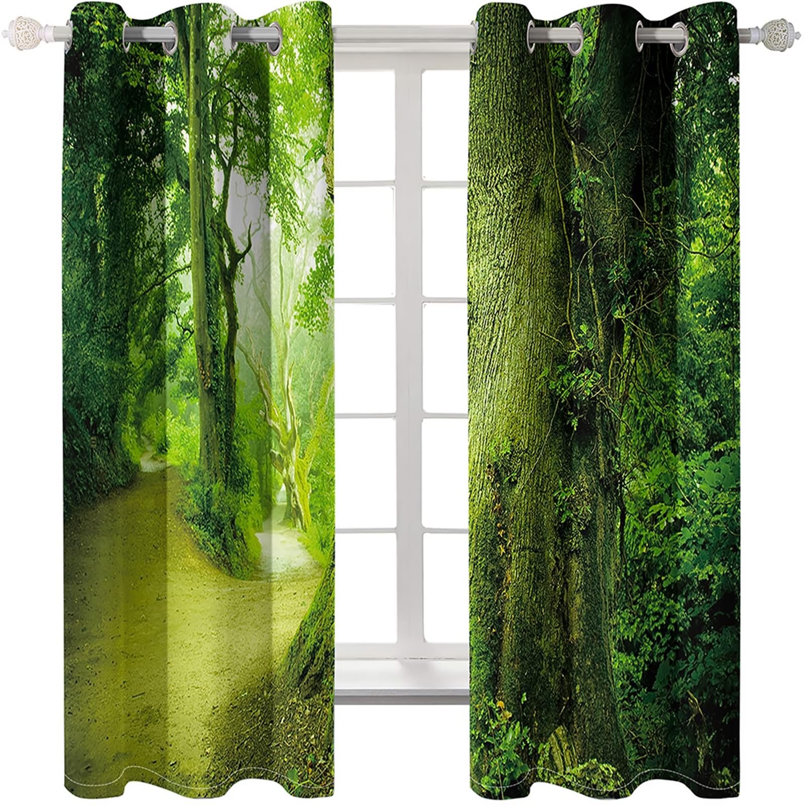 Gualiy Lot de 2 Rideau Salon, Rideaux Occultant Isolant Thermique Arbres Paysage Nature Rideau Vert 214x274cm