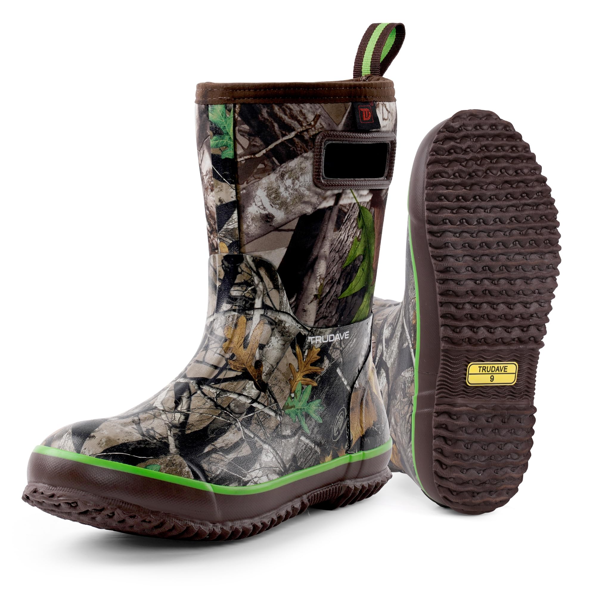 Trudave Rubber Boots for Men, Warm 4.5mm Neoprene Waterproof Insulated Rain Boots, Mid Calf All-Season Mud Boots for Outdoor Work Hunting (Size 6-13)