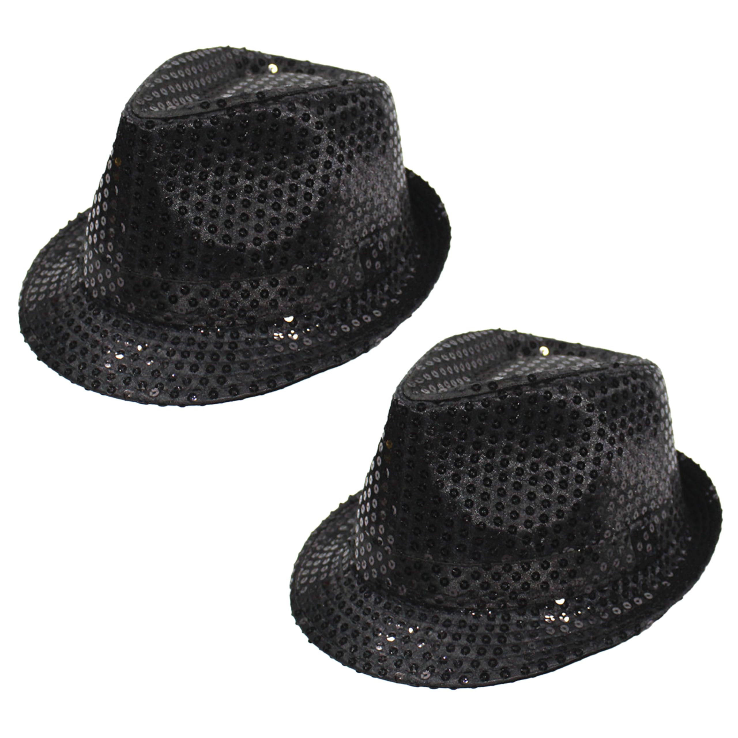 ZANVIKO 2 Pack Sequin Bowler Hats in Black and White, Sparkly Polyester Jazz Dance Fedora Headwear for Disco, Carnival, Halloween and Stage Fancy Dress (black and white)