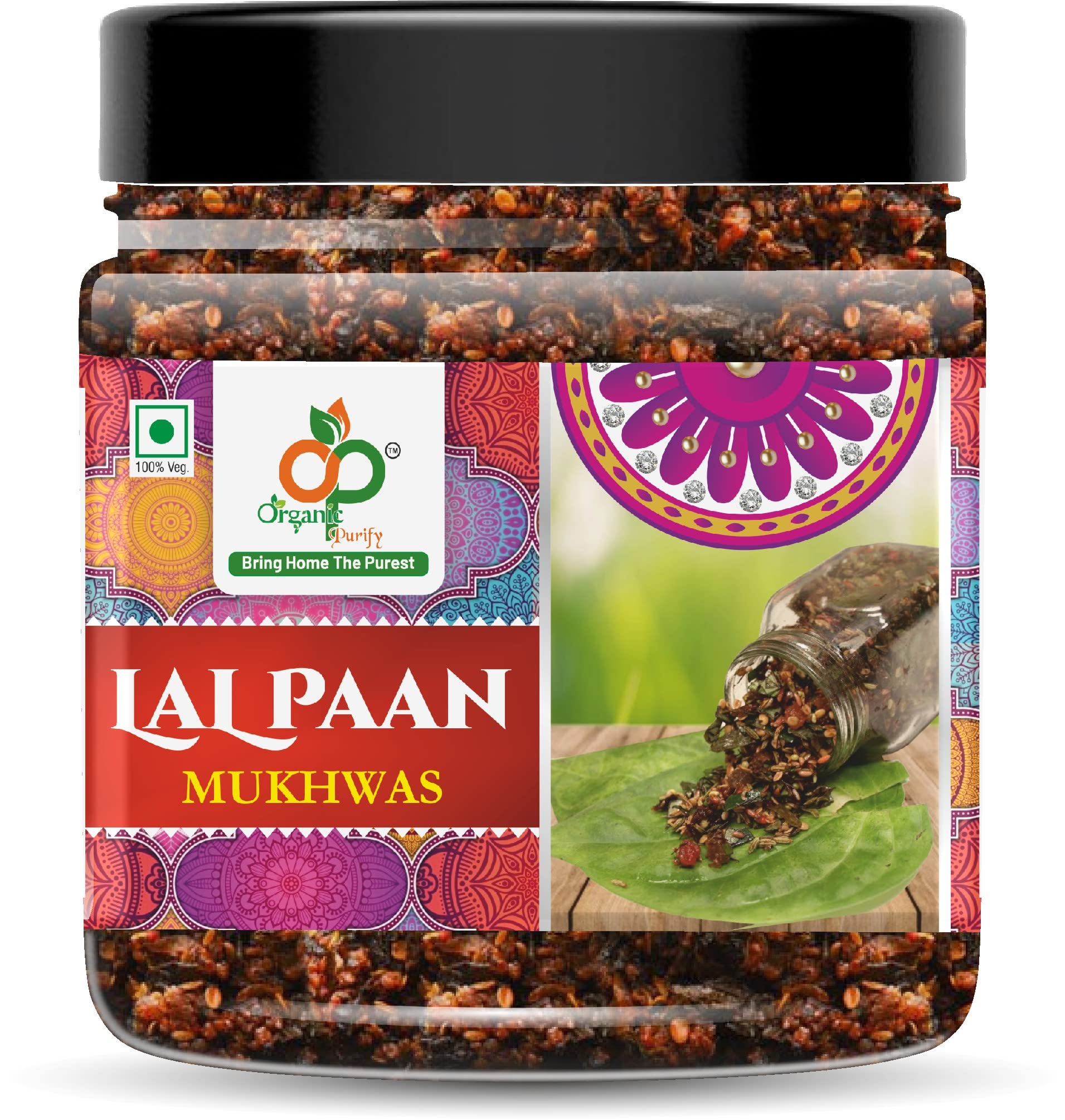 Organic Purify Calcutta Paan Mukhwas, 300g Jar pack [Mouth Freshener, Digestive, After-Meal Snack] Gulkand Pan |Lal Paan