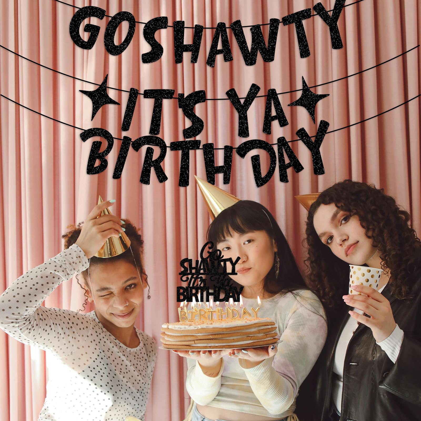 Go Shawty It's Your Birthday Decorations - Rose Gold Glitter Banner & Balloons Hip Hop Party Set