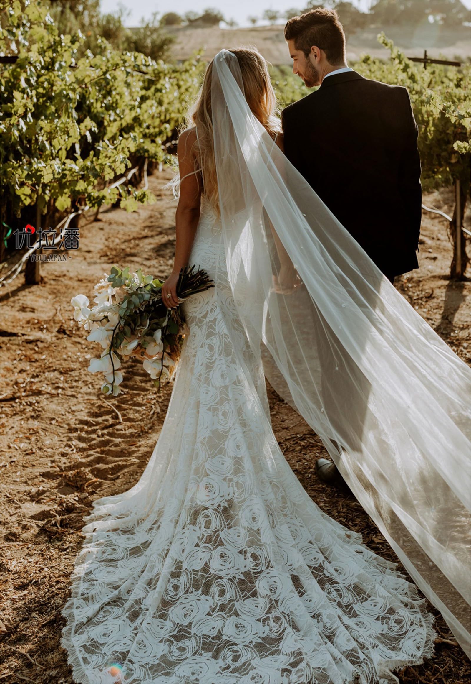 LXURY Velo da Sposa Monostrato Lungo A Strascico Romantico Strass Cattedrale Con Pettine Semplice Elegante Accessorio Per Matrimonio Da Donna, Bianca, 100cm×160cm