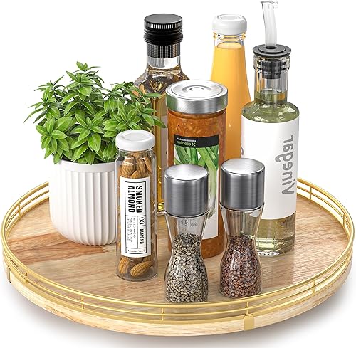 Miniatura 13 de Tabla giratoria redonda de roble de 9 pulgadas para organización en gabinetes, estilo rústico, para almacenamiento en mesa del comedor, despensa,