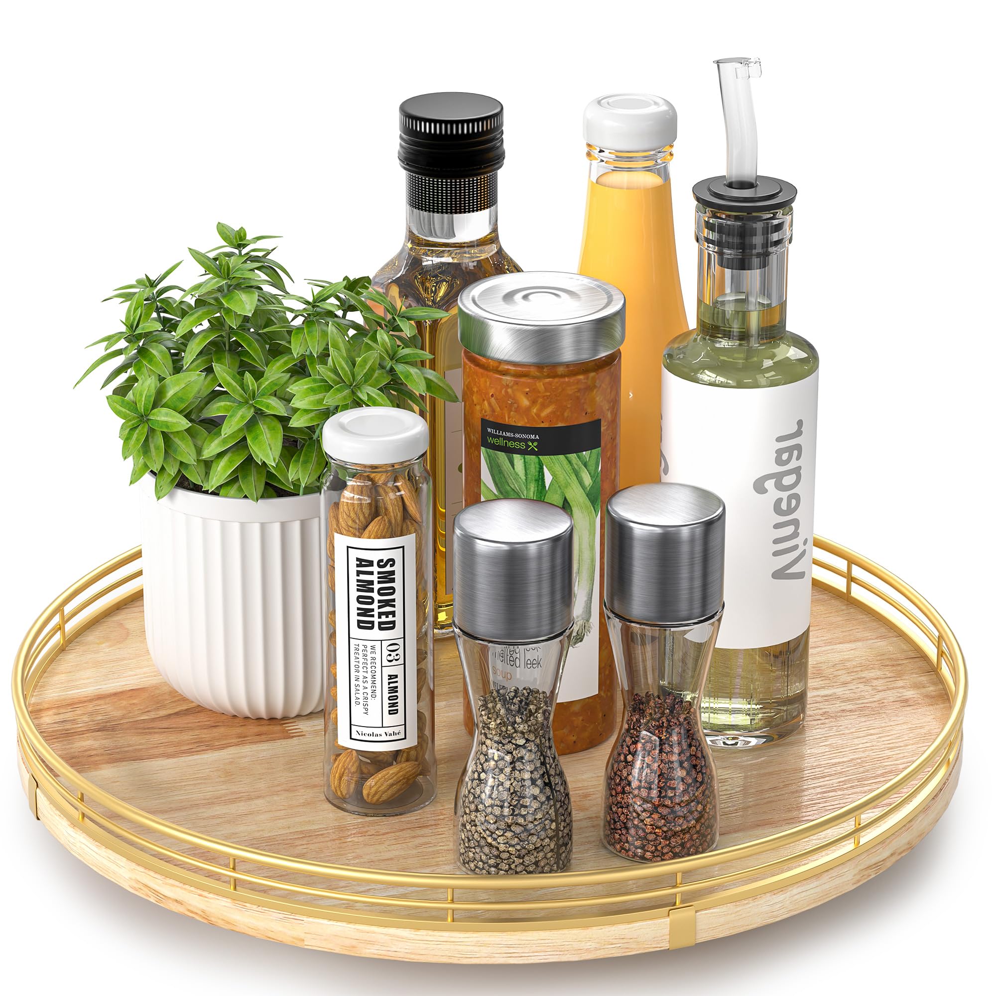 AMH 13-Inch Farmhouse Oak Lazy Susan Cabinet Organizer