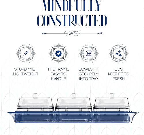 Miniatura 6 de Elle Decor Bandeja de acrílico azul con 6 cuencos transparentes, platos para condimentos, cuencos para servir o servidor de bufé, bandeja de