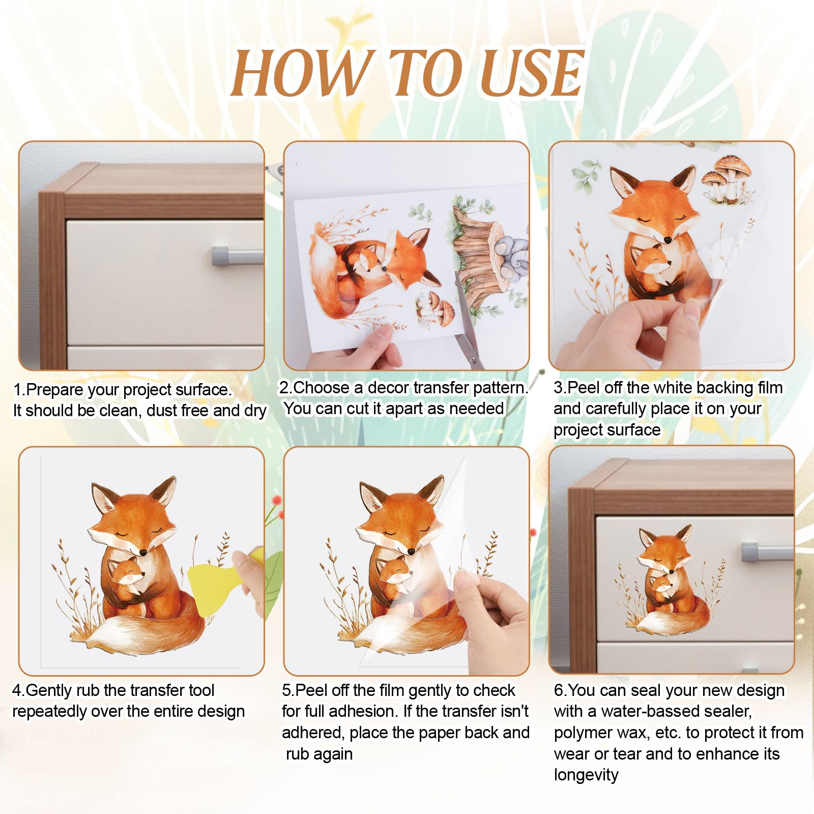 HICOHAND Rub on Transfers Stickers for Crafts 3 Sheets Jungle Animal Theme Furniture Transfers Decor Decals for Glass Porcelain Wood Plastic Photo Albums Bedroom Home Decor - Image 4