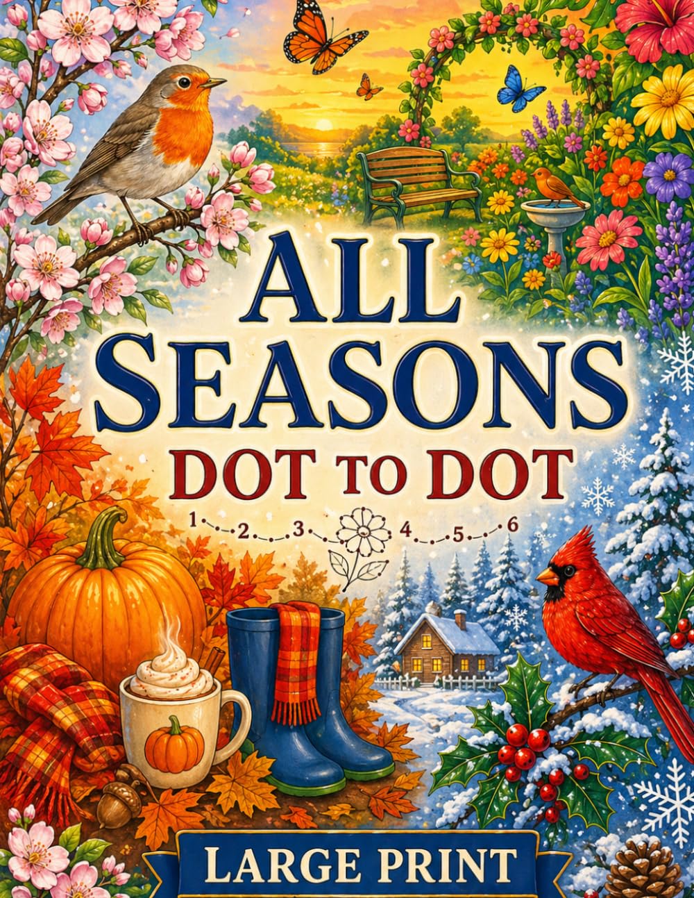 All Seasons Dot to Dot Book: Large Print Dot to Dots Puzzles Spring, Summer, Autumn & Winter Connect the Dots for Adults and Seniors