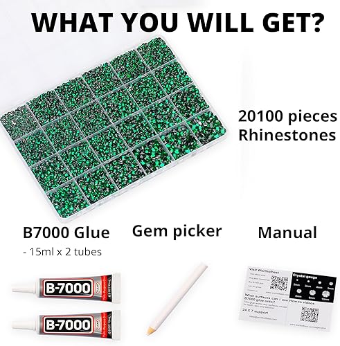 Miniatura 2 de B 7000 gemas de pegamento para 20100 unidades de diamantes de imitación verdes para ropa de manualidades, diamantes de imitación verde oscuro