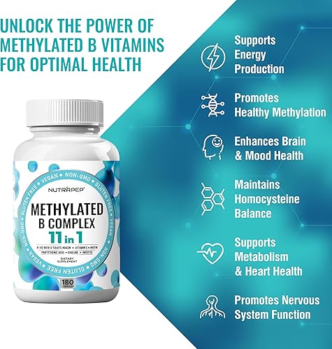 Miniatura 3 de Vitaminas del complejo B metilado  Complejo multivitamínico completo de metilo B con bioactivo B9 5-MTHF B6 B12  Suplemento de apoyo MTHFR para la