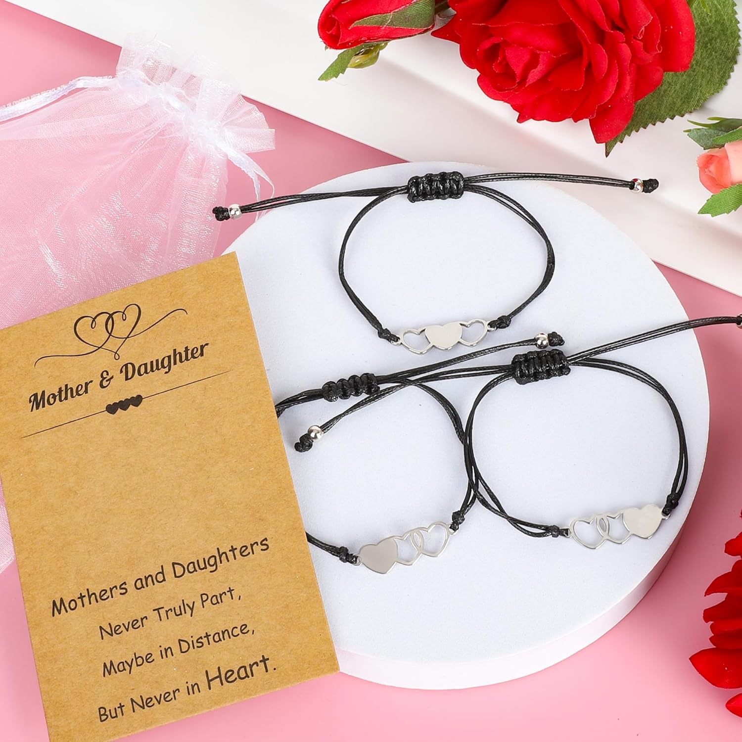 Christmas Gifts for Mom, Christmas Bracelets Adjustable Hearts Mother Daughter with Card, Love Mothers Day Gifts for Grandma Daughter Accessories - Image 6