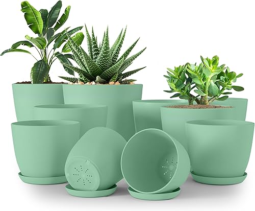 Vista 10 de Utopia Home Macetas con drenaje de 7, 6.6, 6, 5.3 y 4.8 pulgadas, de plástico, para decoración del hogar, cactus y suculentas, paquete de 10, rosado