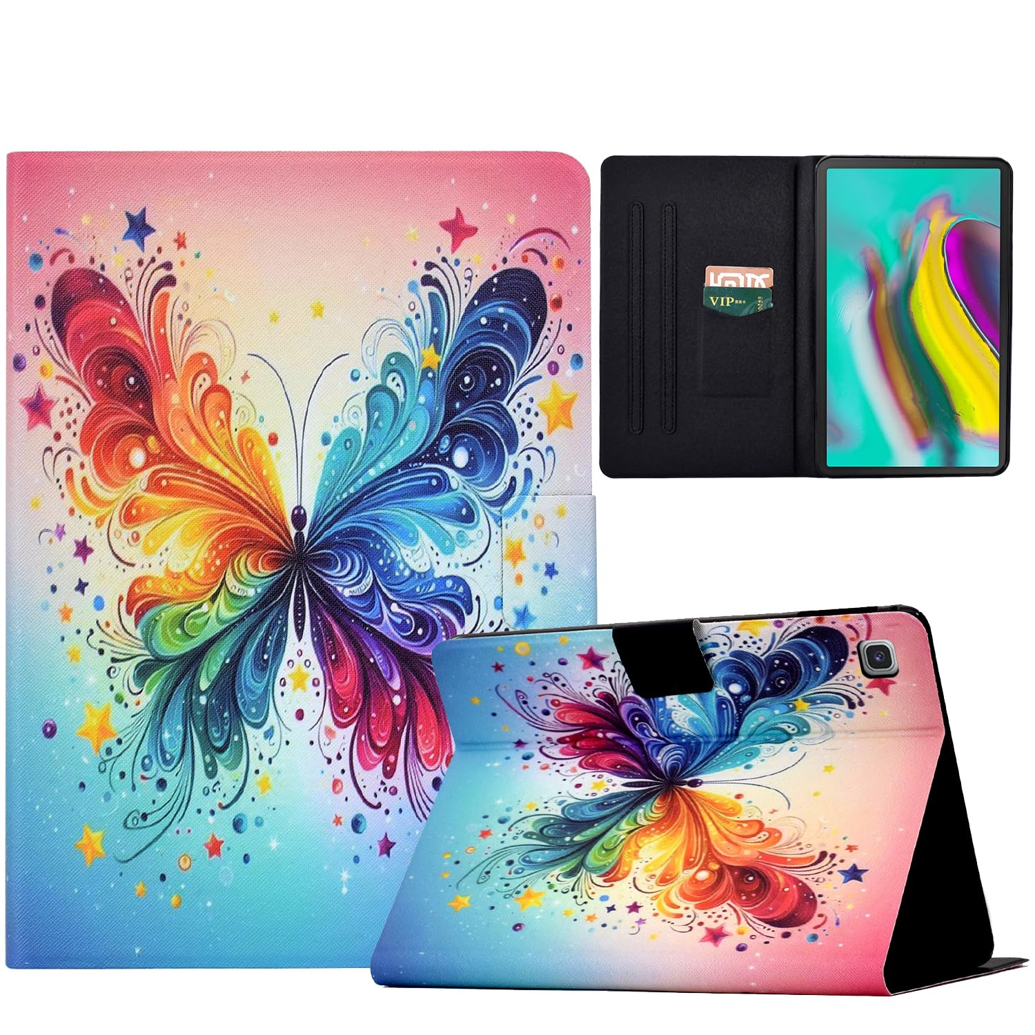 AsWant Hülle für Samsung Galaxy Tab S5e 10.5 SM-T720/T725 2019, Ultradünne PU Schutzhülle mit Standfunktion und Kartenschlitz Case, Colorful Butterfly