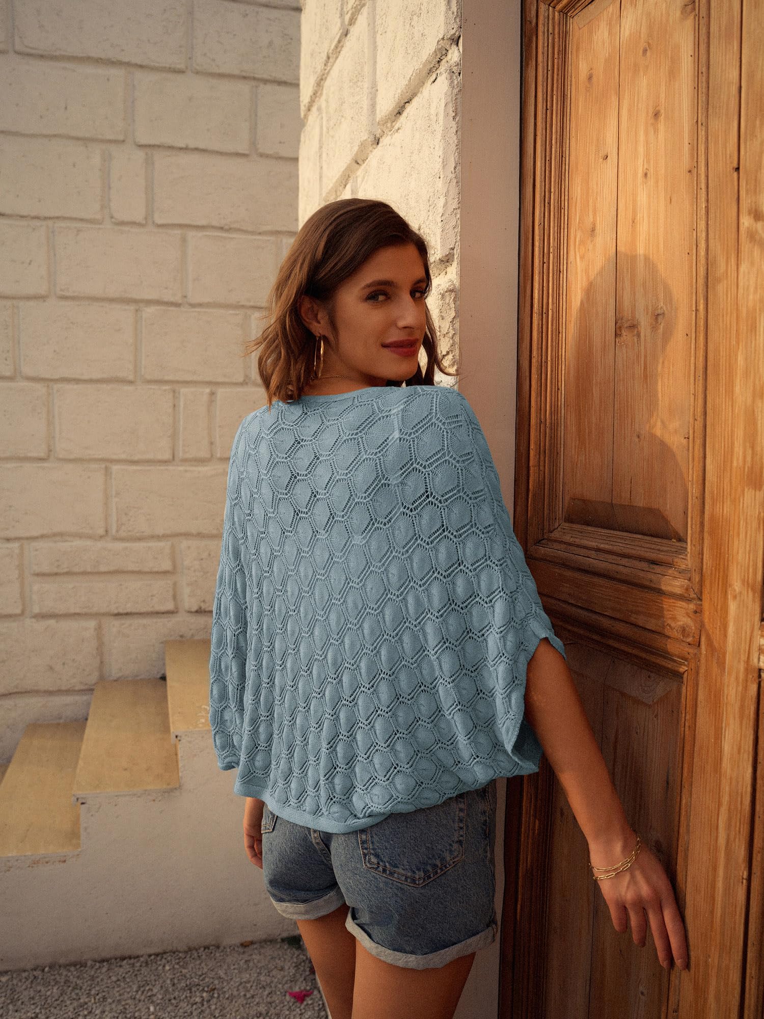GRACE KARIN Cardigan da Donna Leggero Aperto sul Davanti Orlo Curvo Scialle Traforato Cardigan Aperto sul Davanti