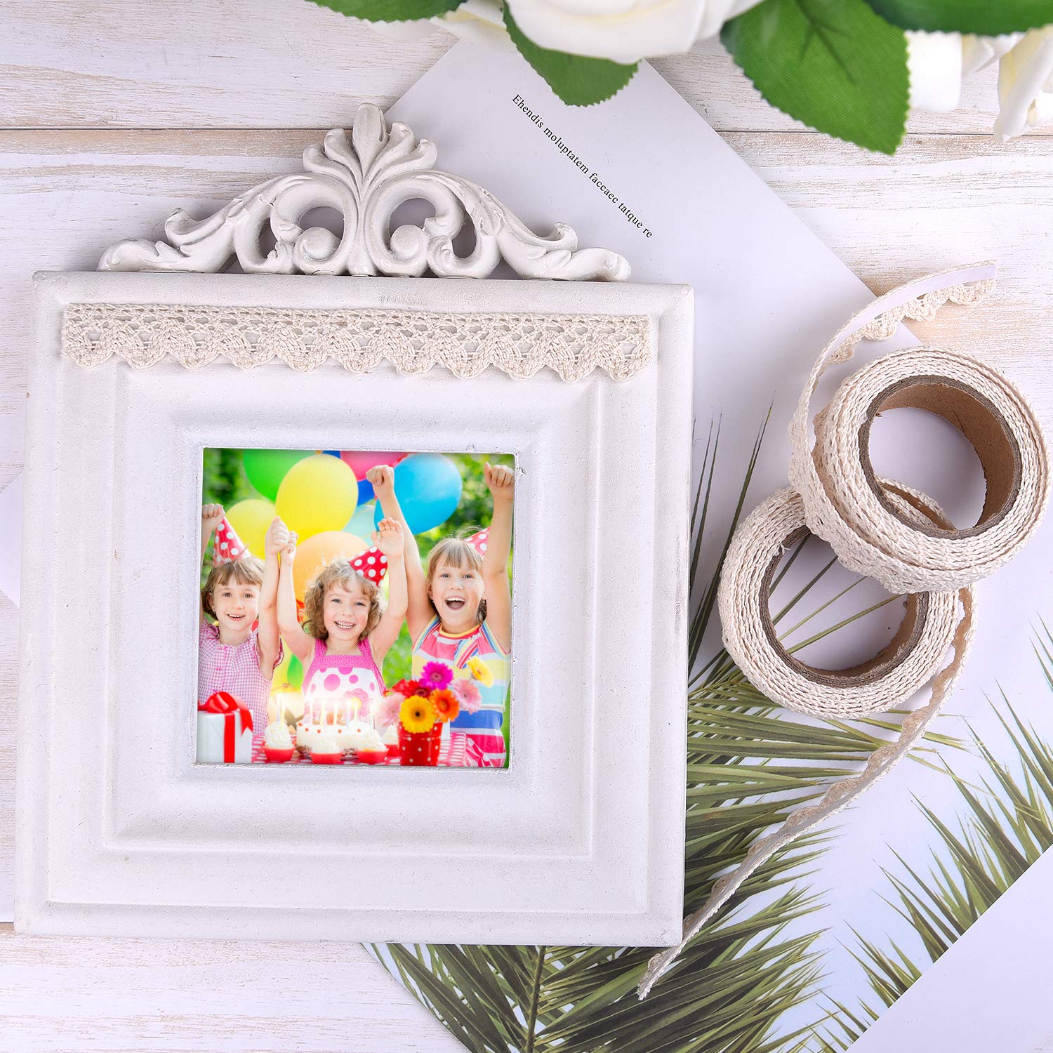 FEPITO Nastro Pizzo Autoadesivo Bianco - 2 Rotoli Da 1.7m, Decorazione Vintage Per Craft - Foto 7