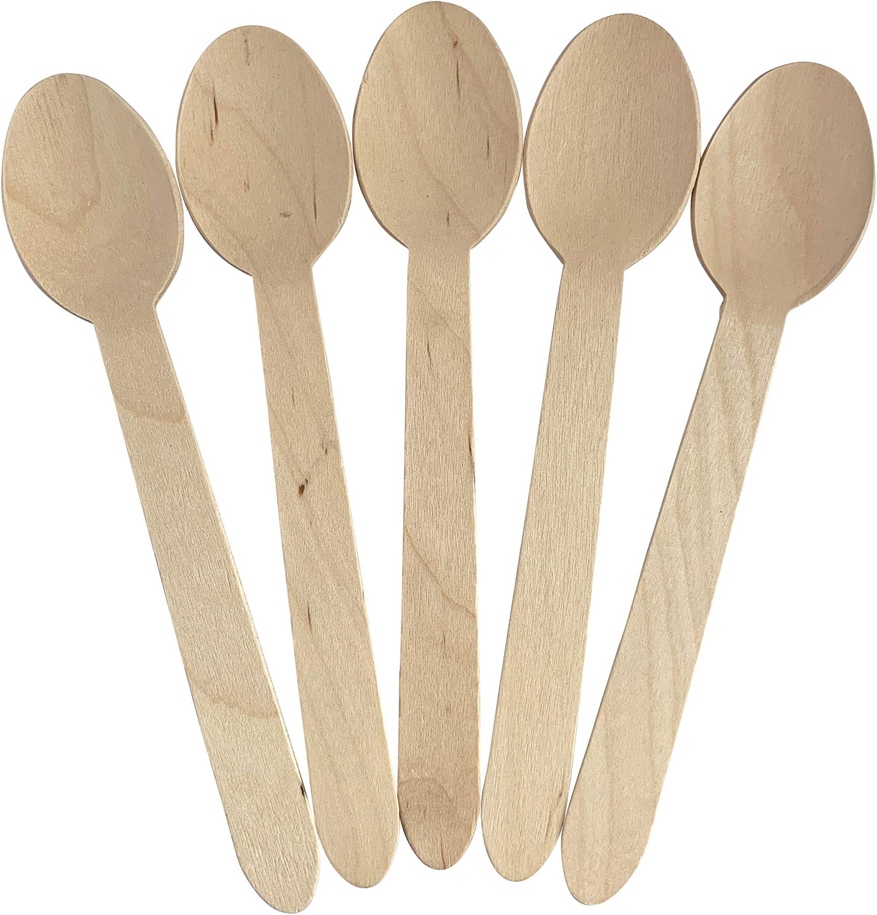 KingSealDisposable Birch Wood Cutlery Spoons, Biodegradable and Earth Friendly, 6.25 Inch Length - 1 Pack of 100 pcs