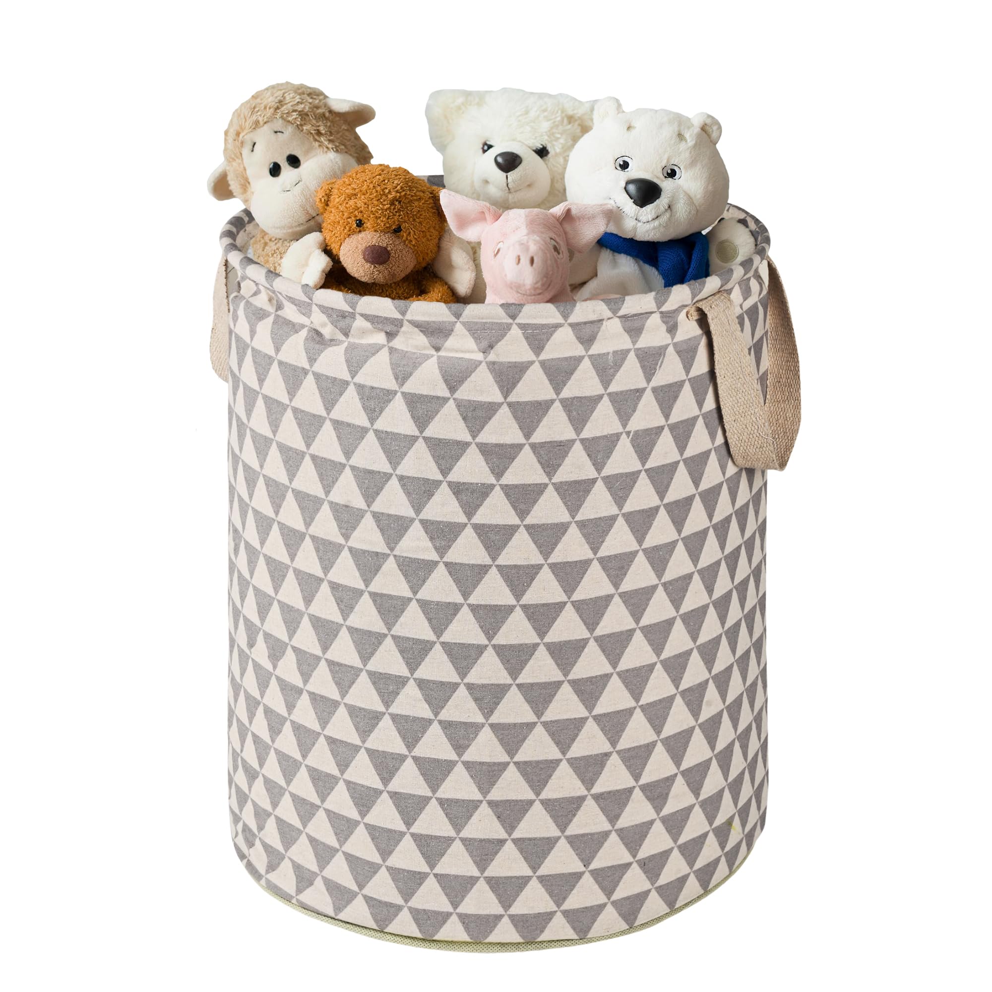Kuber Industries Cotton 45L Toys Organizer for Kids Room - Foldable Soft Toys Storage Bag/Basket/Container with Handles | Triangles -Grey