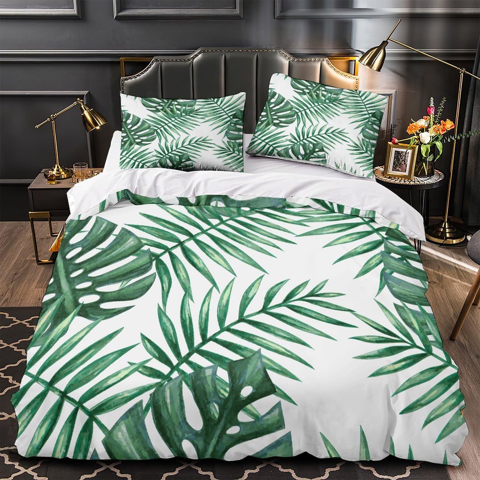 Housse de couette 3D respirante et ultra douce avec fermeture éclair motif botanique