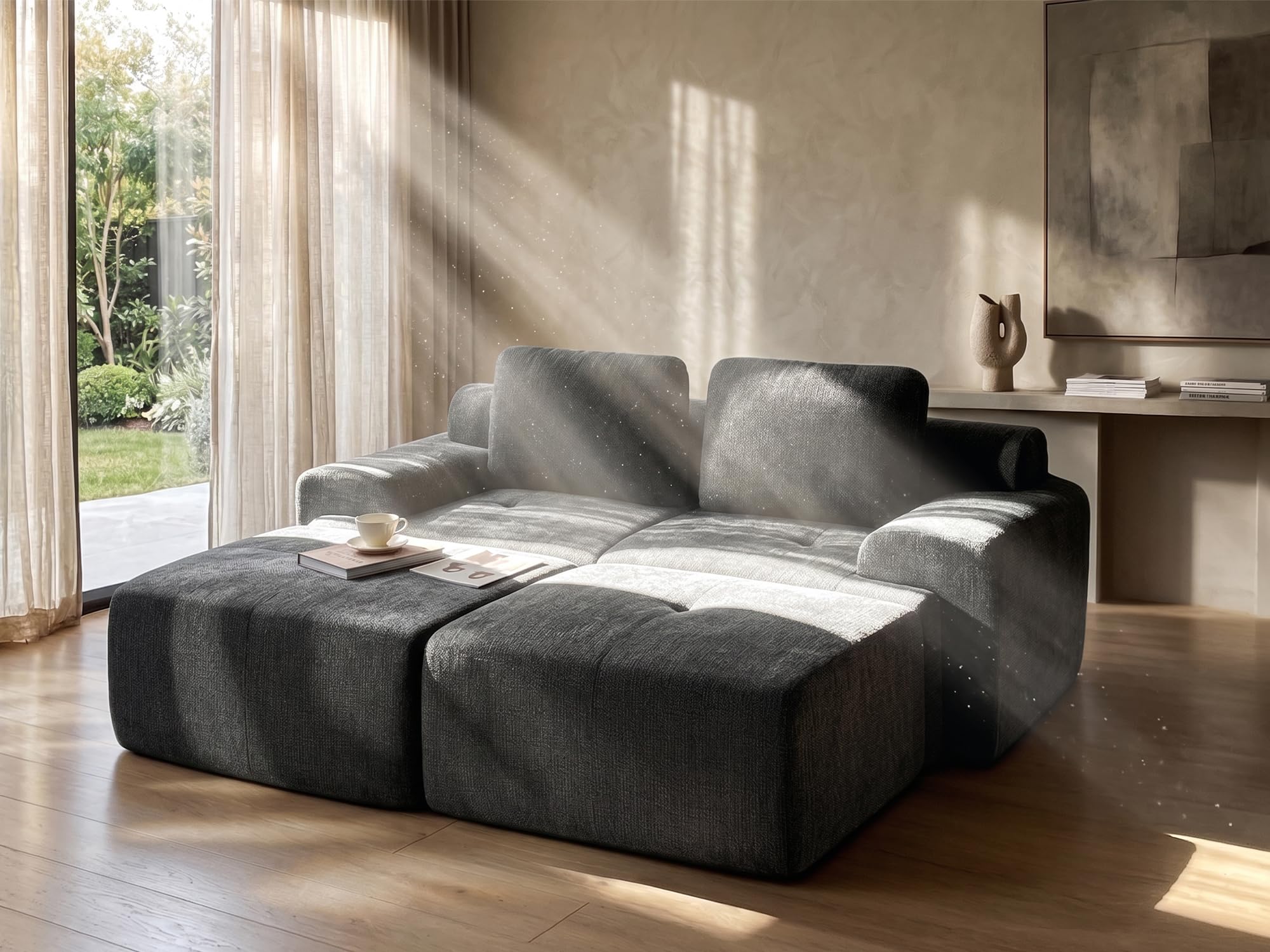 85" Oversized Boneless Couch, Comfort Cloud Sectional Couches for Living Room, Modular Sofa High Back &amp; Extra Deep Seat, No Assembly, Soft Chenille Fabric (Dark Grey, 85 inch- Shaped（2+2）)