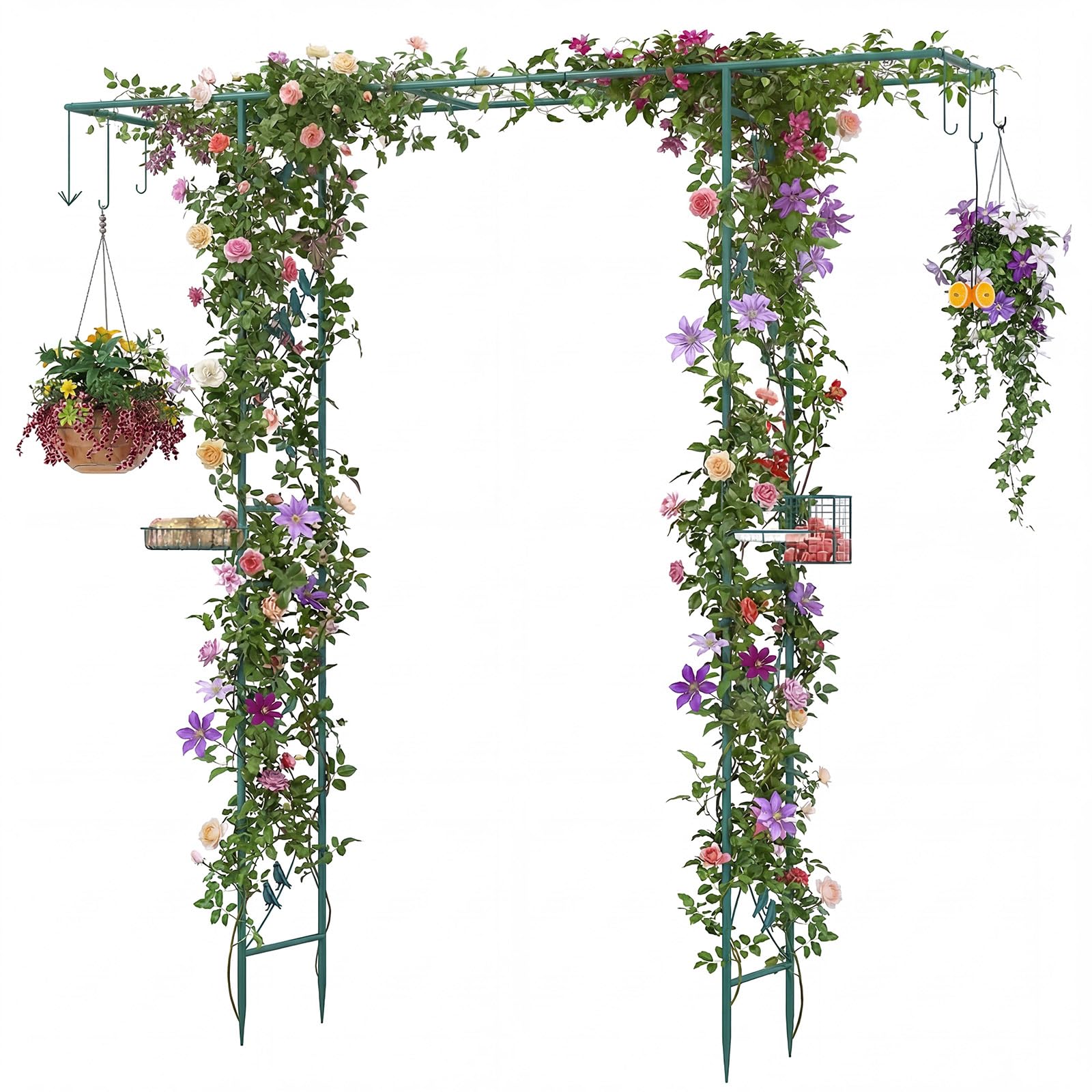 COSTWAY Pergolato a Arco da Giardino, Pergola da Esterno Decorativa in Metallo per Piante Rampicanti, Arco da Esterno per Feste, Matrimonio (Verde, Modello 1)
