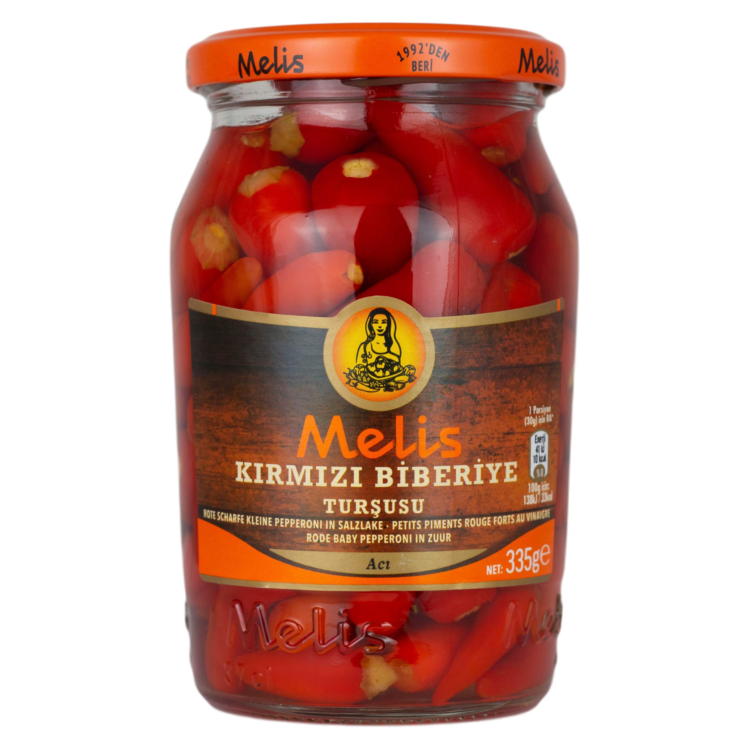 Melis - Kleine scharfe rote Peperoni eingelegt in Salz - Branntweinessiglake (scharf) - Türkische Delikatesse im 4er Set á 335 g Glas
