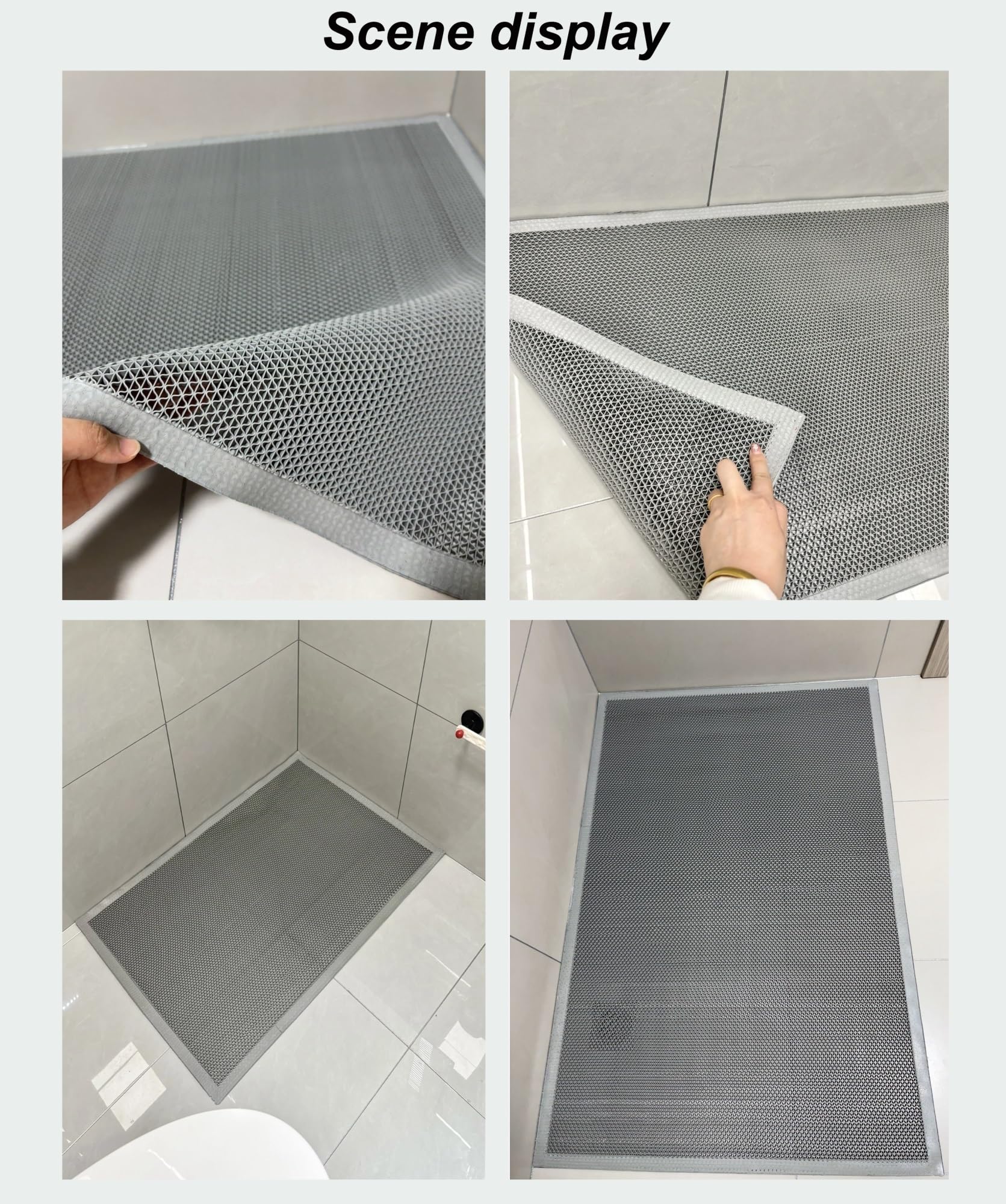 Alfombra Ducha Antideslizante Sin Ventosas, Alfombrilla Baño de PVC Suave, Secado Rápido, Drenaje Eficiente, Antimoho y Lavable, Alfombra de Bañera Antideslizante Ducha y Baño(Gray,80 x 120 CM)