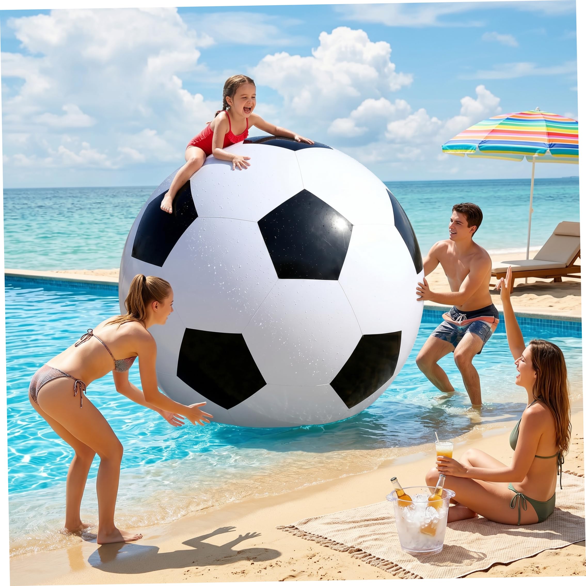 Balón de fútbol Inflable Gigante, PVC, 35, 43 Pulgadas | Tamaño gigante de 35, 43 pulgadas, juego para varias personas, uso en piscina/playa, fácil almacenamiento y transporte, para
