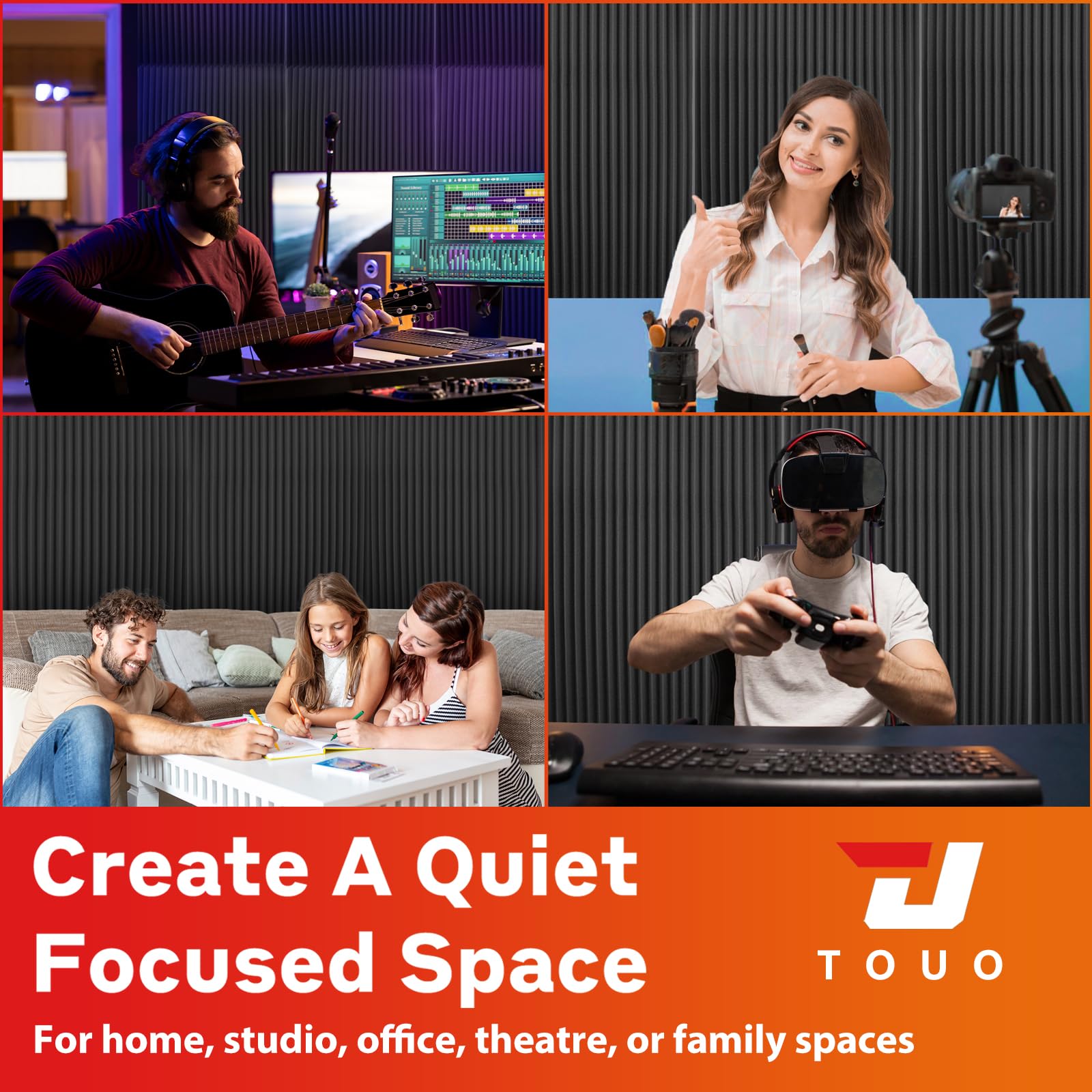 Confezione da 4 pannelli fonoassorbenti in schiuma, 120 x 60 x 5 cm, pannelli a cuneo resistenti al fuoco ad alta densità, per studio, ufficio, home theater, controllo del rumore e dell'eco
