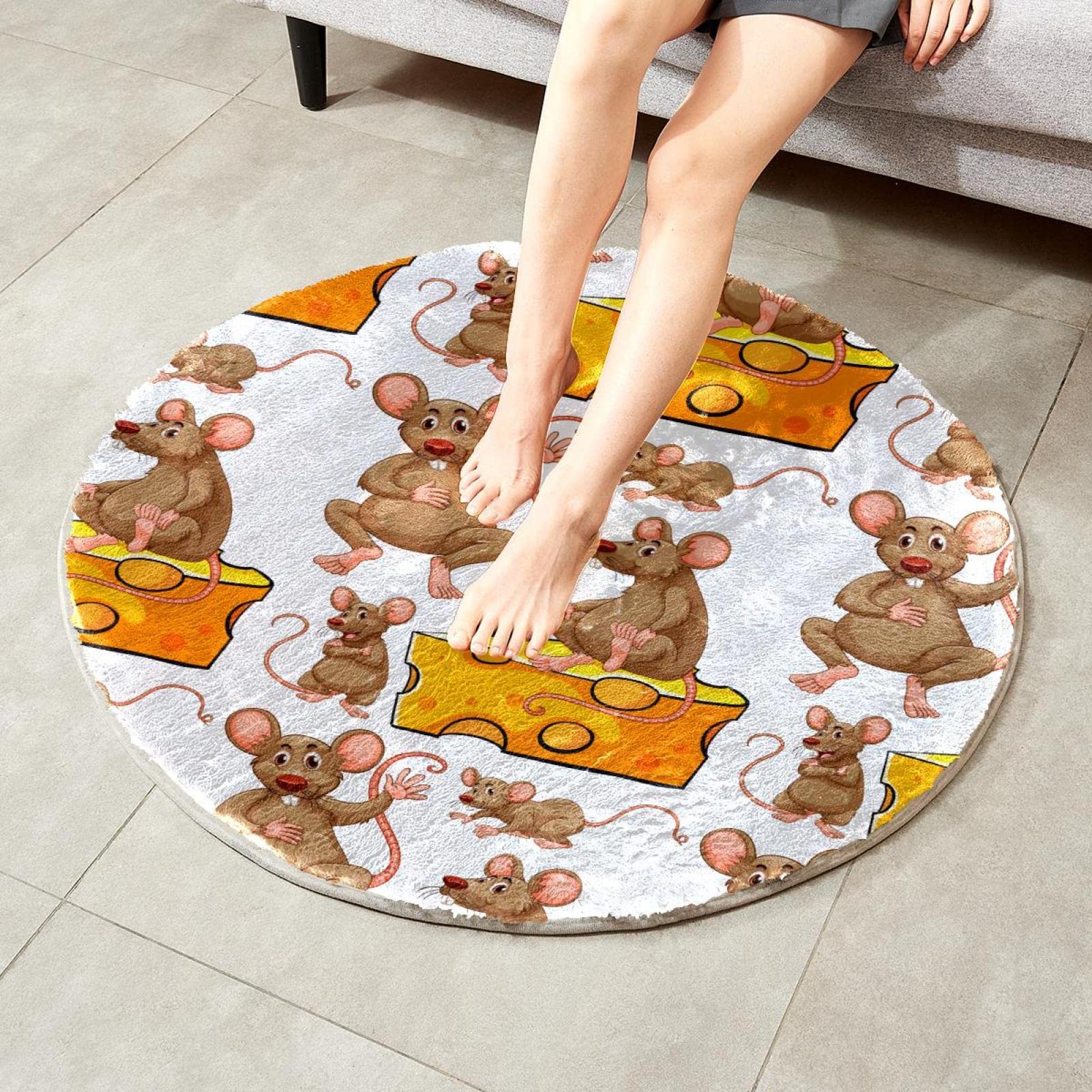 Queue Ratten Maus Käse Scheibe Runde Fläche Teppich Schlafzimmer Teppich Shaggy Weiche Stuhlmatte Waschbar Fußmatte