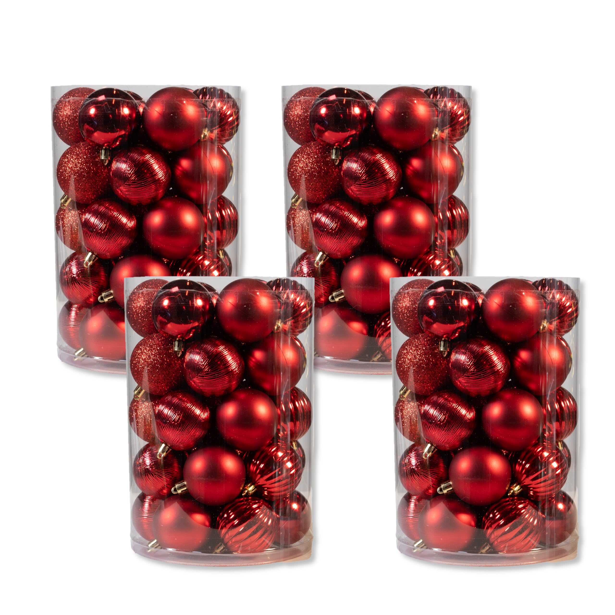 Kunststoff Weihnachtskugel rot 4 Sets - 136 Stück Ø 6cm Deko Kugel Christbaumschmuck Mix Glitzer Matt Gemustert Glänzend
