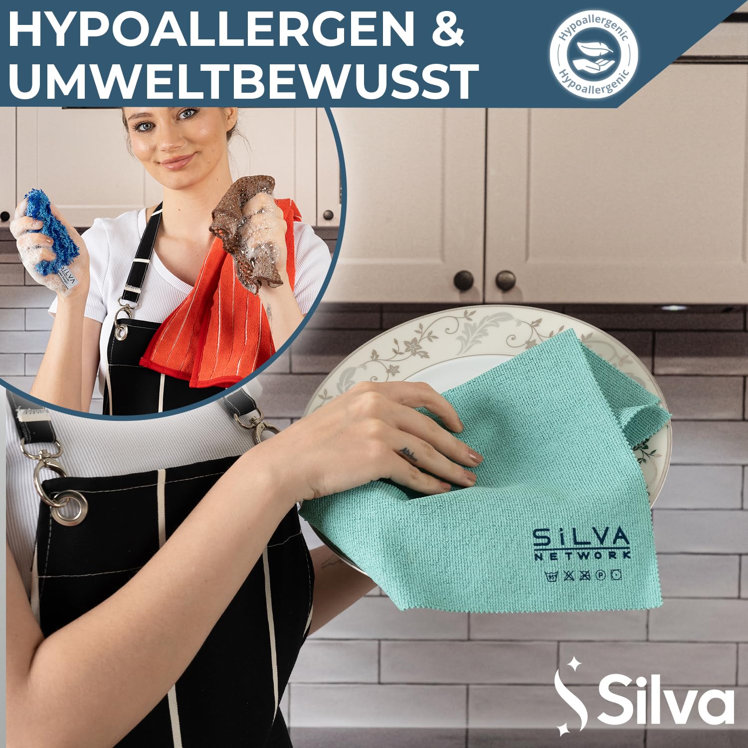 Silva - Mikrofasertücher - Küchen-Spültuch - Fenstertuch - Langlebiges Allzweck-Reinigungstuch - Hohe Absorption und Mikrofasertechnologie (6 Pack)