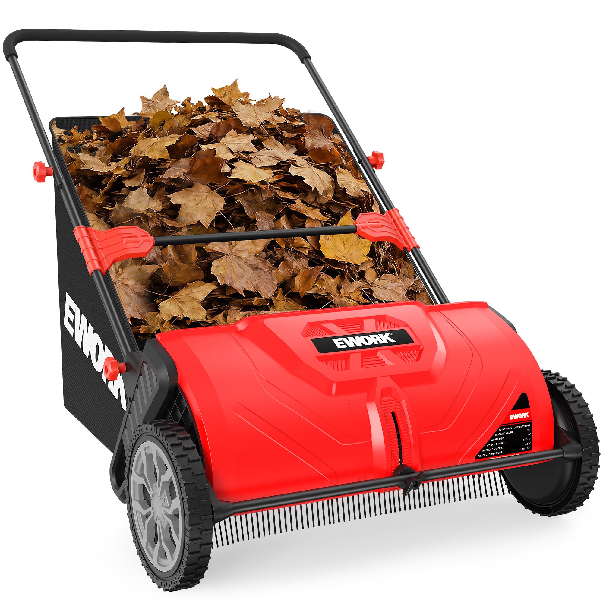 EWORK Push Lawn Sweeper 32-Inch with 4.5 cu.ft. Hopper Bag for Yard Clean