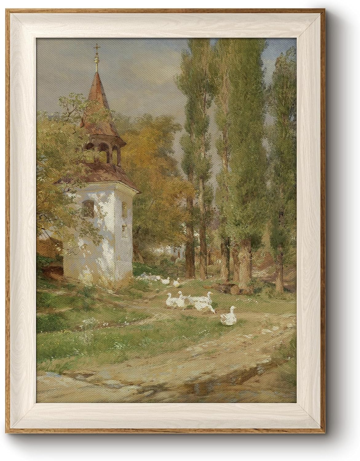 Bzstyleart Vintage Wall Art Decor for Living Room, Canvas Prints, Easter Framed Wall Decor, Landscape Painting Picture, Home Decor Aesthetic Gifts for Friends or Family - 16L x 12W, Rural Roadside Church