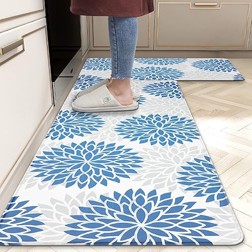 Miniatura 29 de HEBE Juego de tapetes de cocina antifatiga de 2 piezas, tapetes de cocina antideslizantes para piso, tapetes de cocina acolchados, impermeables,