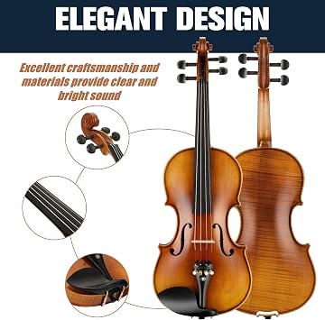 Cecilio Violin 4/4 Full Size Kit Hand Oil Rub Highly Flamed 1-Piece Back Solidwood Violin with Premium Strings, Size 4/4 (Full Size)