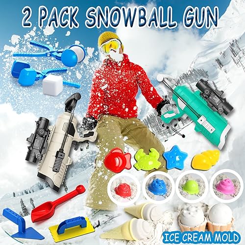 Miniatura 2 de Juguetes de nieve para niños al aire libre, kit de fabricación de bolas de nieve, lanzador de pistolas de bolas de nieve, moldes de nieve para niños