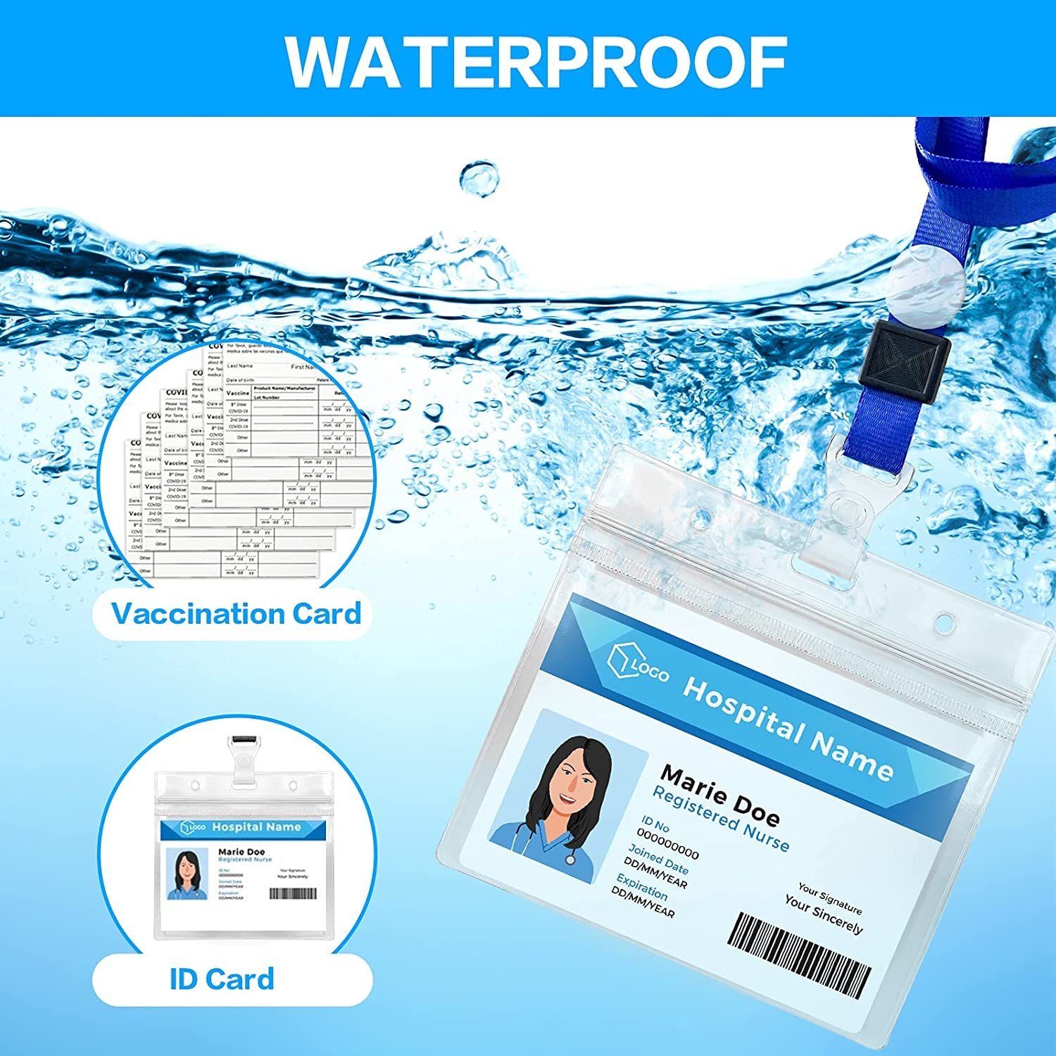 Dotpot Horizontal Clear Waterproof ID Card Holders with Sealable Zip Name Tag Badge(Transparent Horizontal) - Pack of 75 4