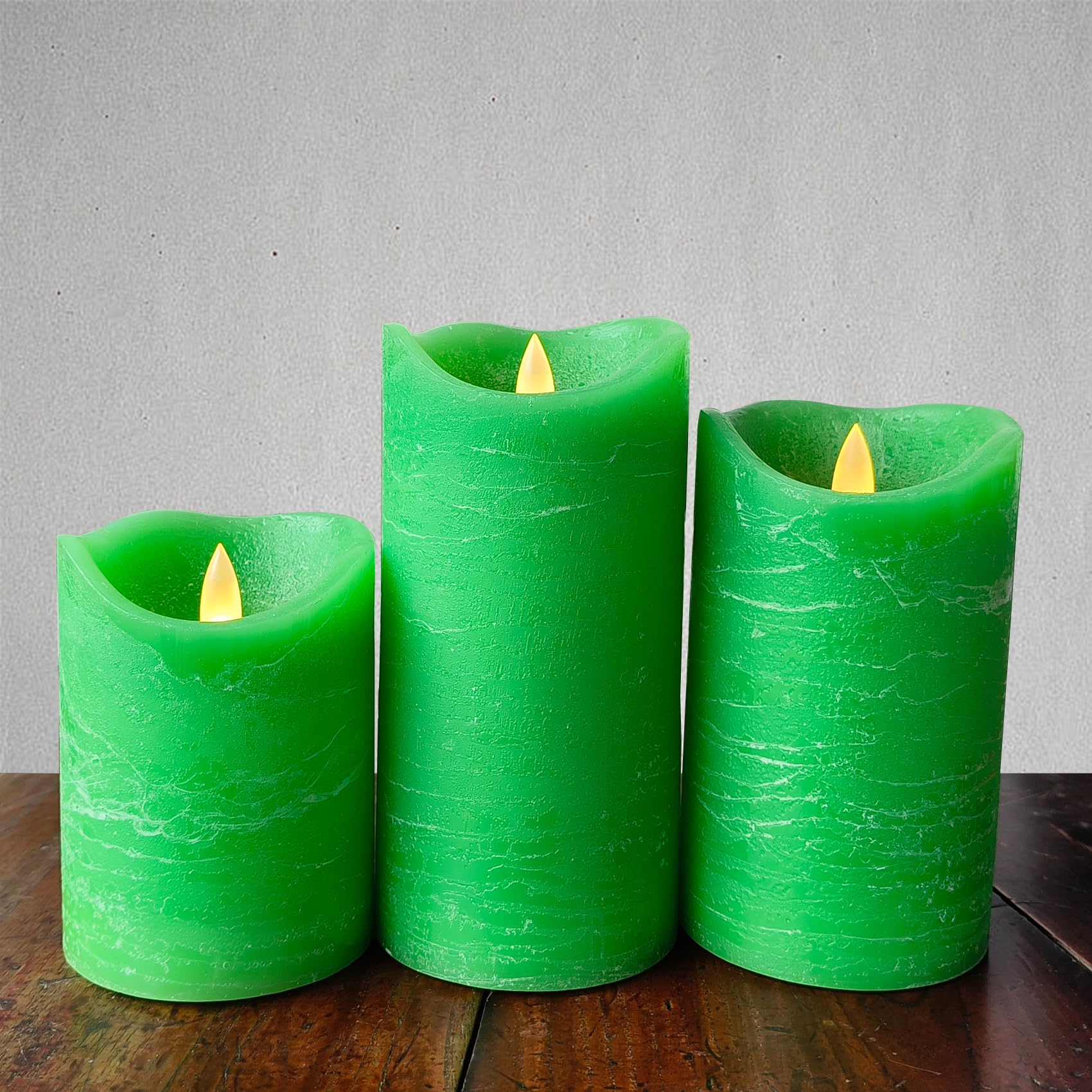 Flammenlose Echtwachskerzen, 3er-Set (D 7,6 cm x H 10,2 cm, 12,7 cm, 15,2 cm), batteriebetriebene LED-Kerze mit Timer, Heimdekoration, Stumpenlichter, flackernde Lichter, Hochzeitsfeier