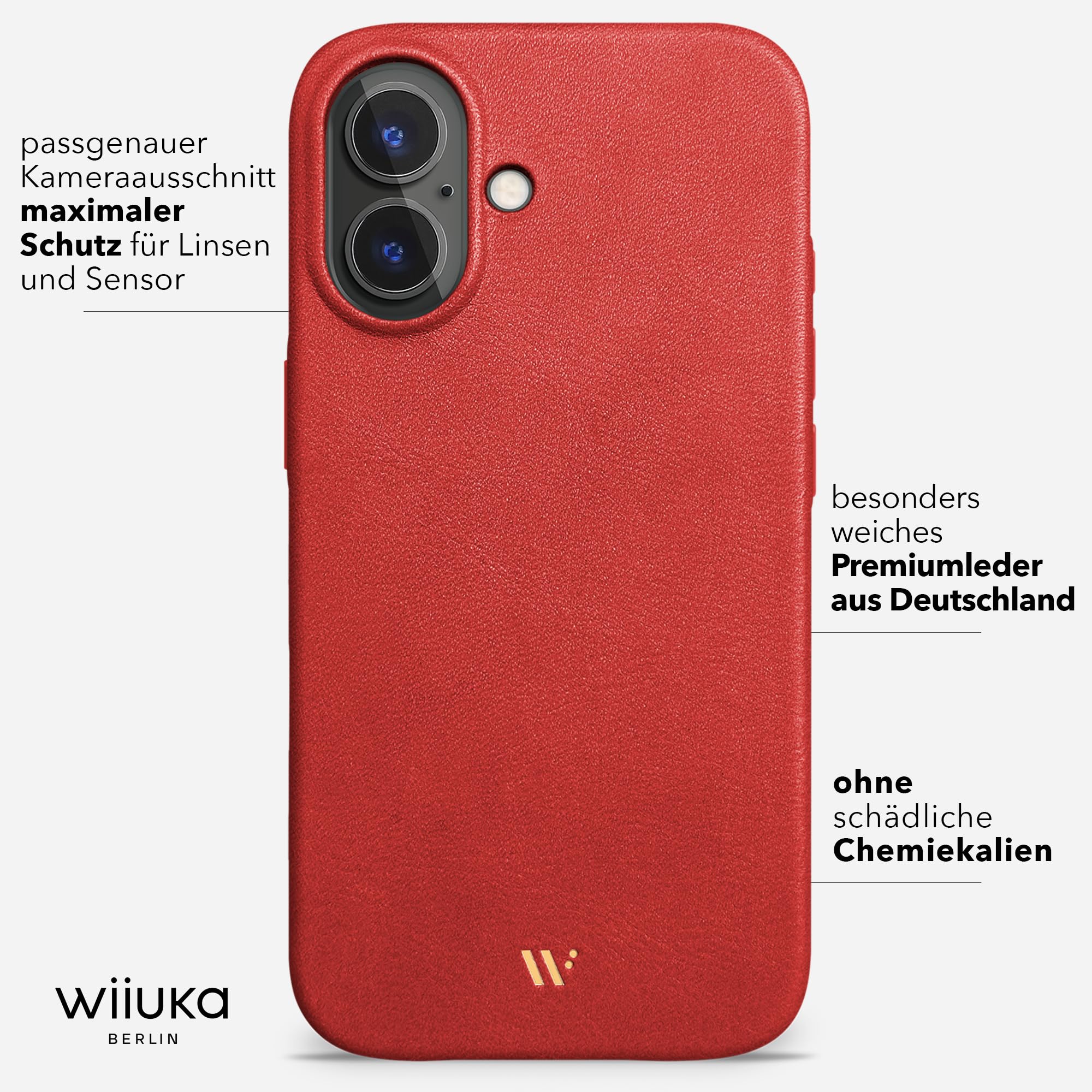 WIIUKA Funda para iPhone 17, piel de Alemania, funda de piel extrafina, funda premium para teléfono móvil, funda para teléfono móvil Qi, color rojo