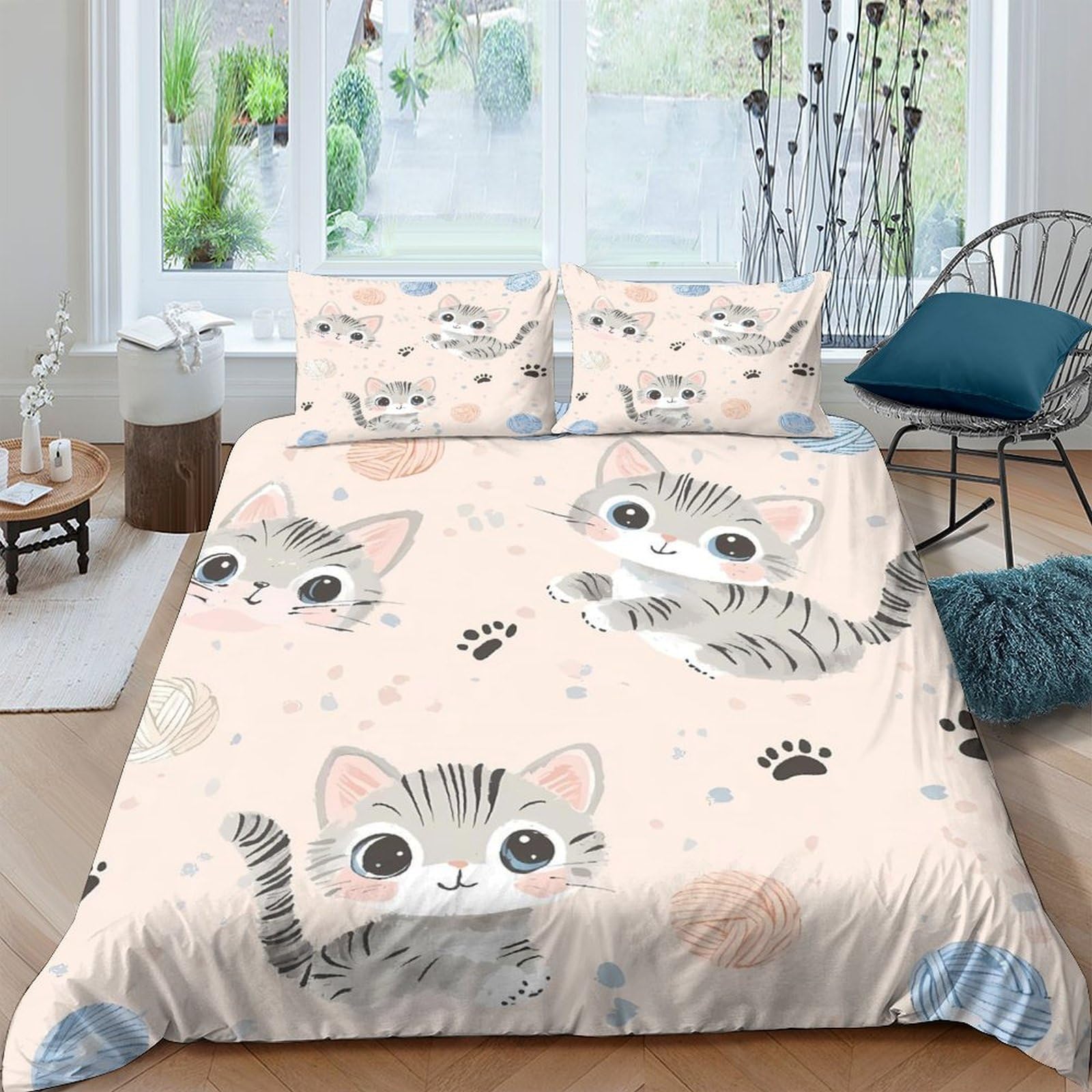 Ctjqhvkz Style-2 3D Printed Cute Cartoon Cat Fitted Sheet Microfiber Soft Pink Paw Mattress Cover For Bedroom Guest Room Dorm Decor Single（135X200cm）