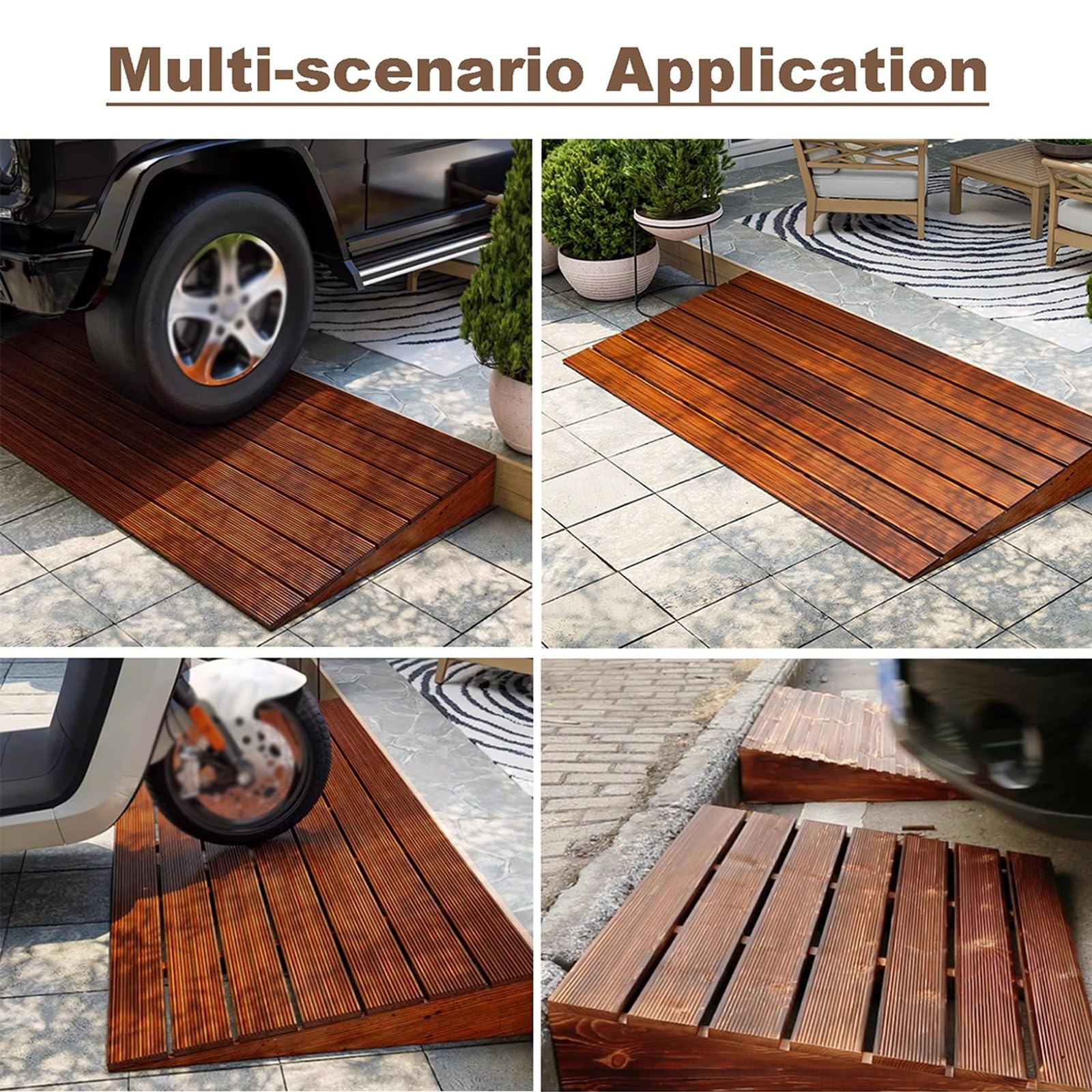 Rampe di Soglia in Legno, Rampe Antiscivolo per Porte, Gradini Resistenti per Sedie a Rotelle, Auto, Biciclette e Scooter per Disabili(70x60x15cm/27.6x24x5.9in)
