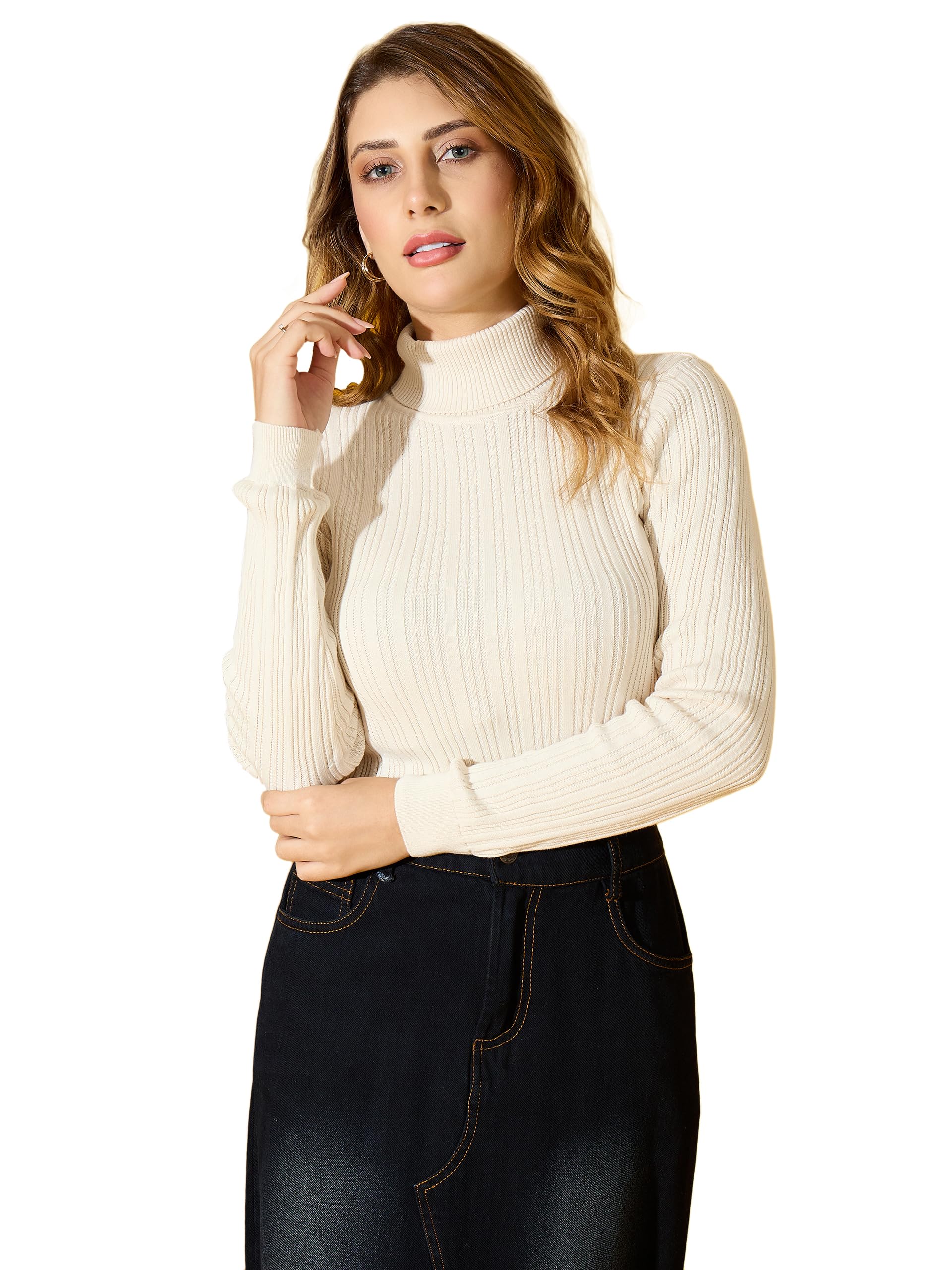 98 Degree North Women High Neck Striped Pullover-G111143-BLACK-image-5