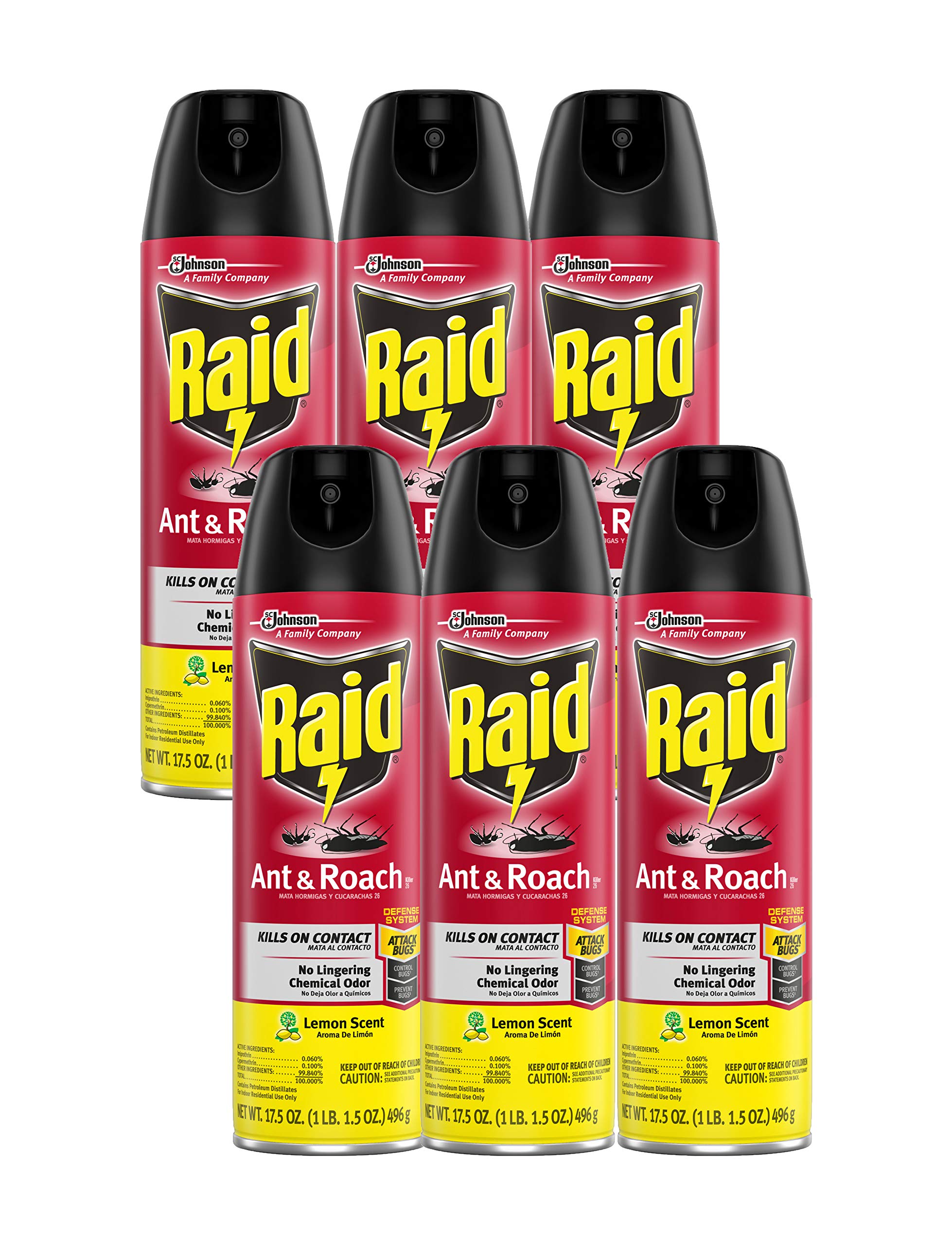 Raid Ant & Roach Killer Lemon Scent, 17.5 oz (Pack of 6)