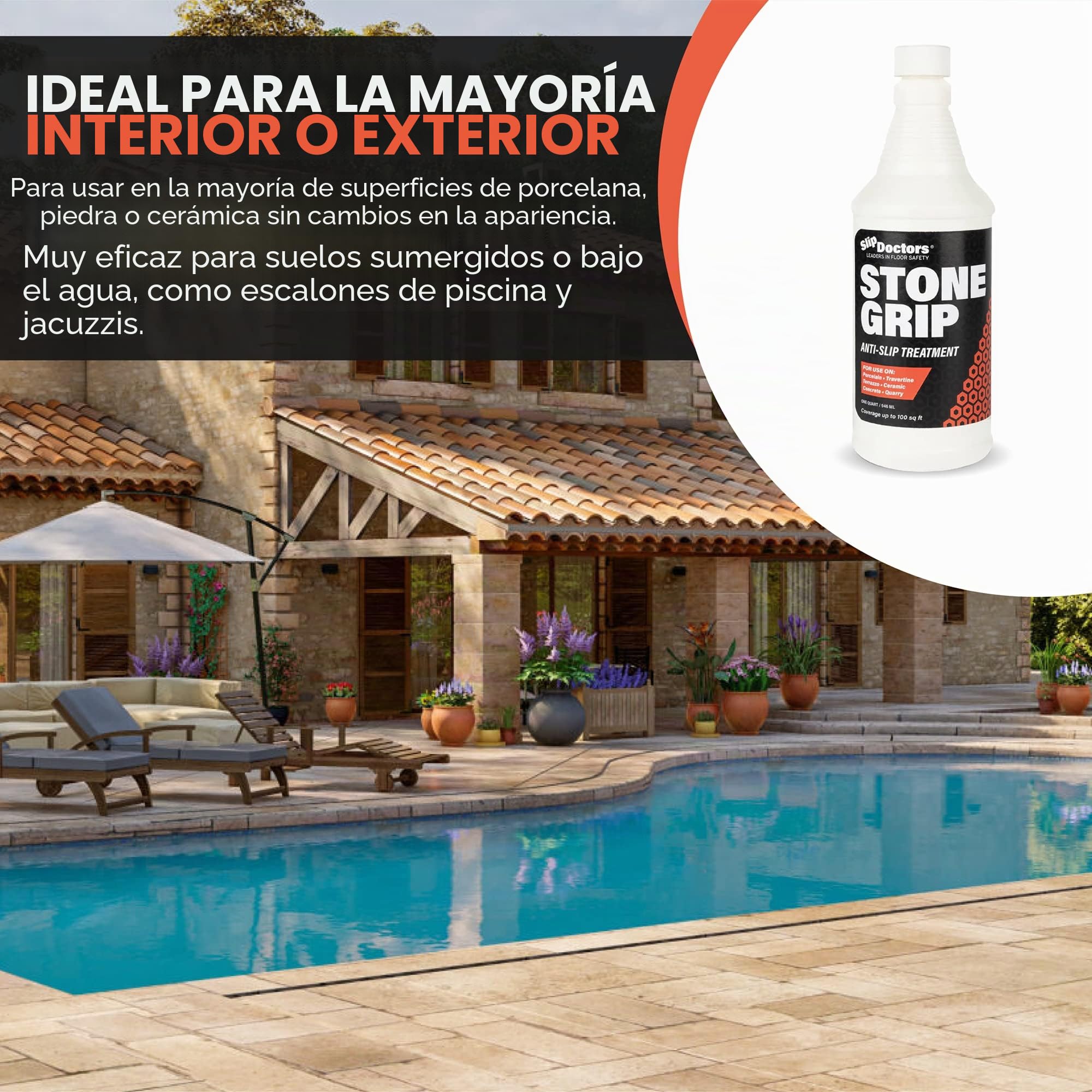 Tratamiento de suelo resbaladizo Stone Grip: listo para usar - aplicación antideslizante para pisos exteriores e interiores (35 m²)