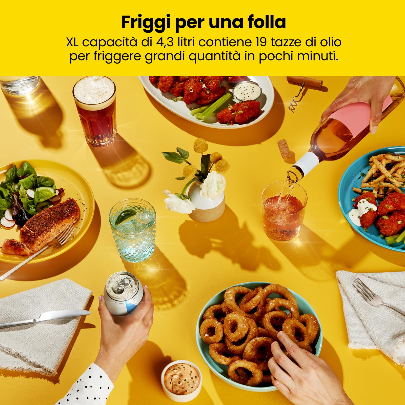 Chefman Friggitrice 4.5 Litri, Filtro Cestello, Formato XL Jumbo, Temperatura e Timer Regolabili, per Pollo Fritto, Gamberetti, Patatine Fritte, Contenitore dell'Olio Rimovibile, Acciaio Inossidabile