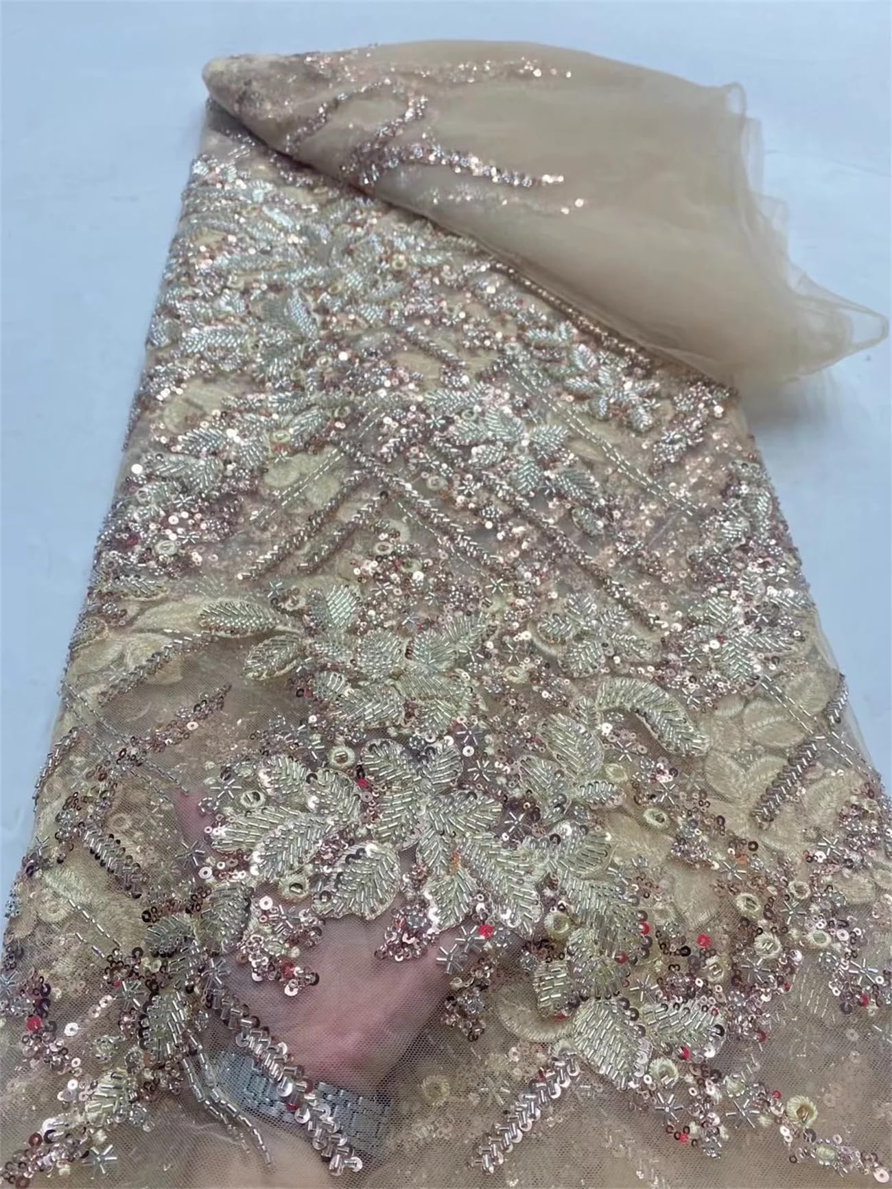 Perline africane nigeriane tulle pizzo paillettes cucito Guisolid ricamo abiti 5 metri