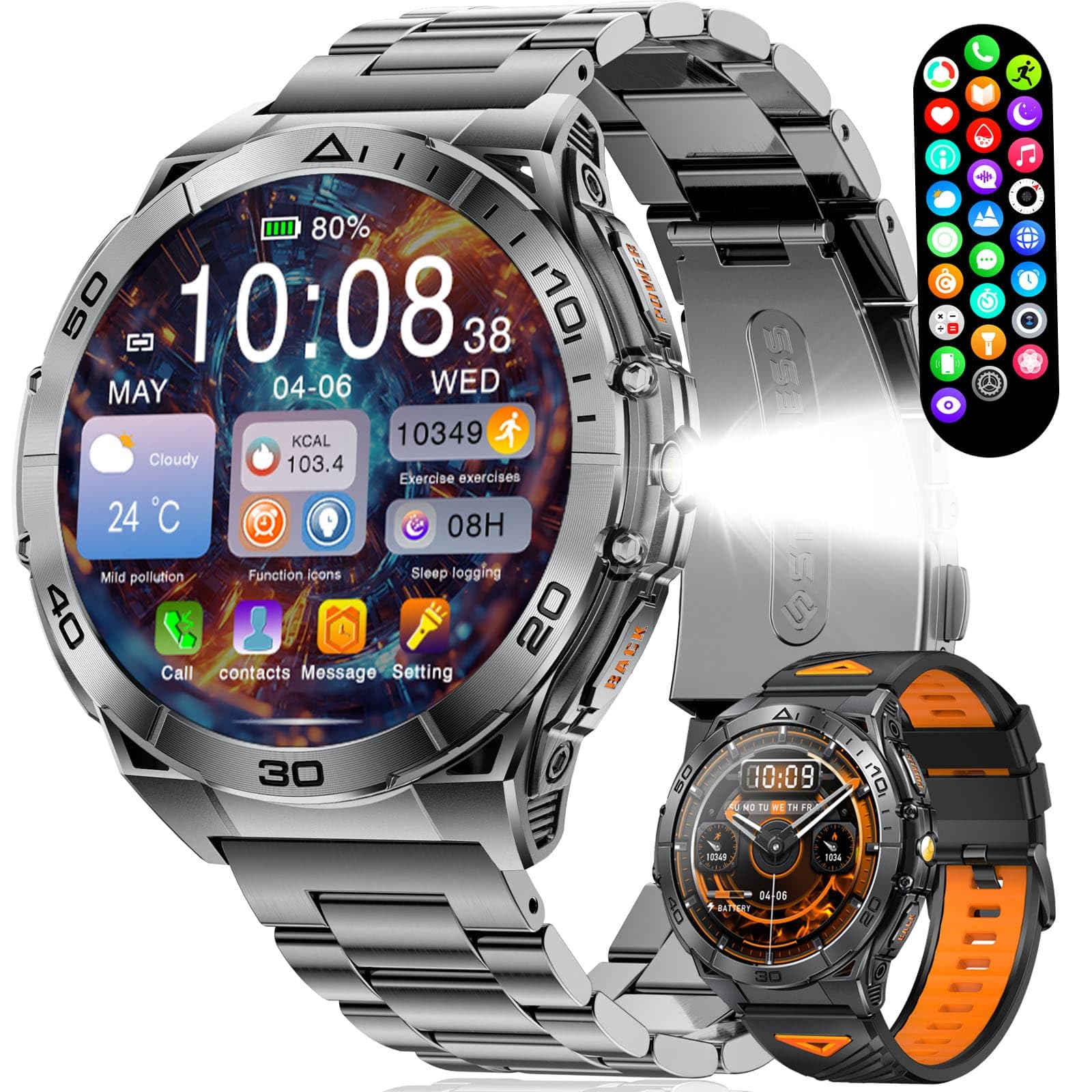 Military Smart Watch for Men,1.6" AMOLED Screen /600mAh Battery/5ATM Waterproof Smartwatches (Answer/Dial Calls) Fitness Tracker with Heart Rate/Sleep Tracking/Blood Oxygen for Android/iOS Black