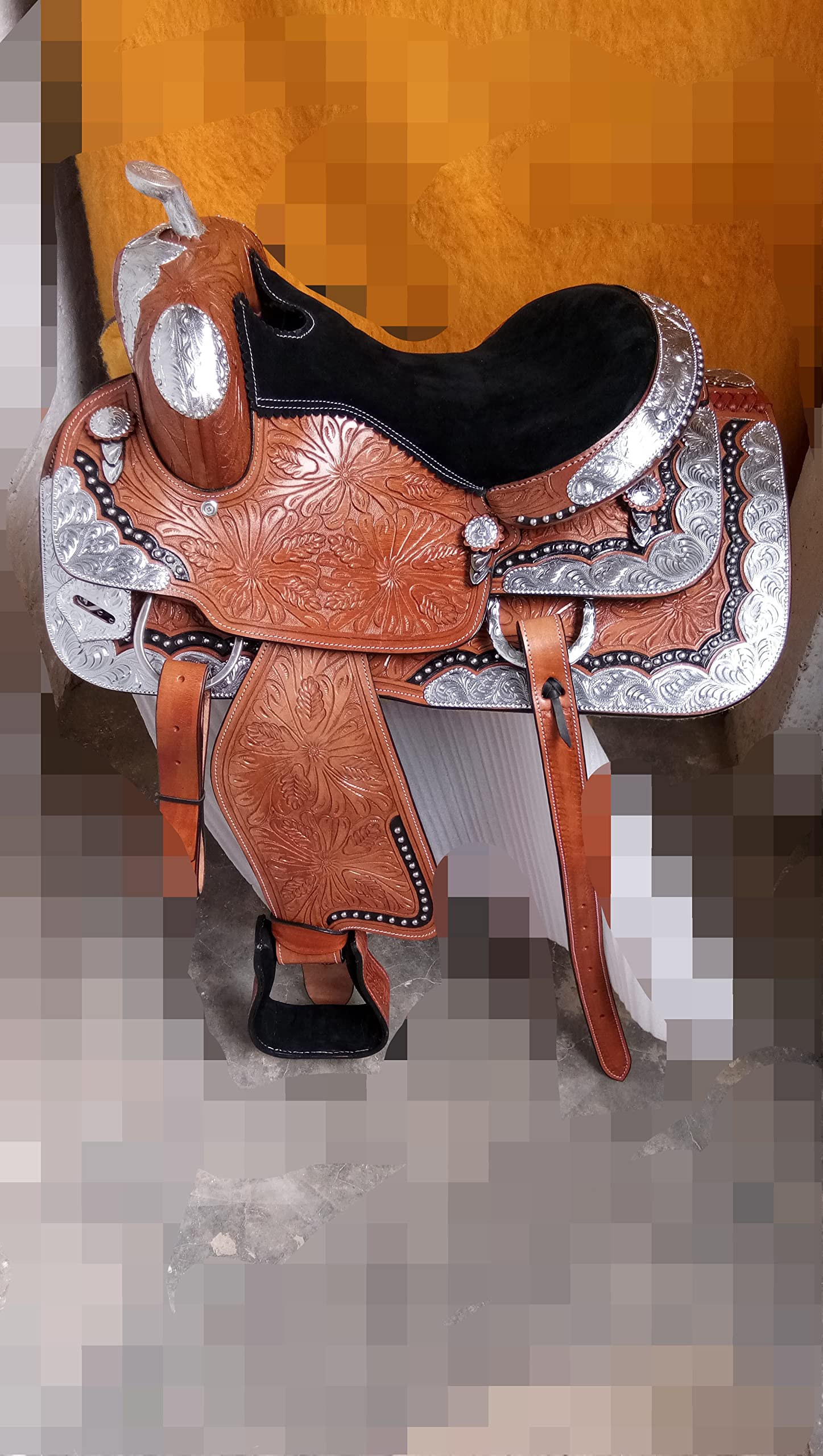 Selle Western Show Handmade éco-cuir Châtaigne 16 Pouces Assise Argentée - Neuve