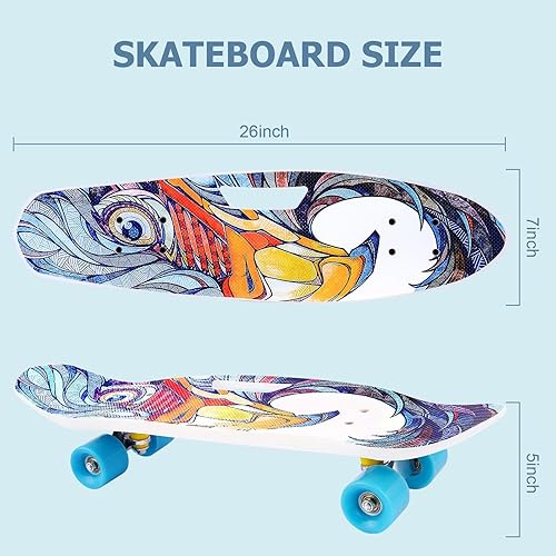 Miniatura 7 de Skateboards Nesaila - Patineta completa de 26 pulgadas para niños, patineta Cruiser completa, patineta de cubierta de PP para crucero, rodamientos