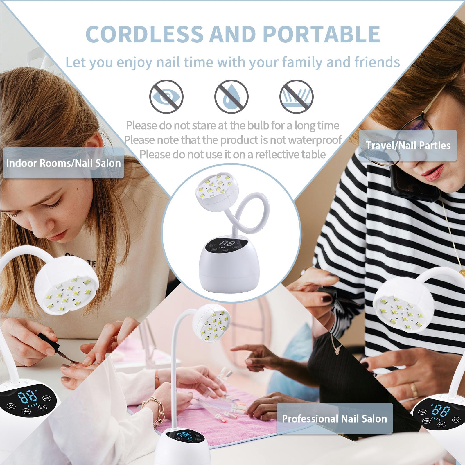 Mini U V LED Nail Lamp with 3 Timers and LCD Display,36W Cordless Flash Cure Gel x Nail Lamp, Auto Sensor Gooseneck Portable USB Gel Nail Dryer U V Light for Home DIY, Pearl White, ML-10003