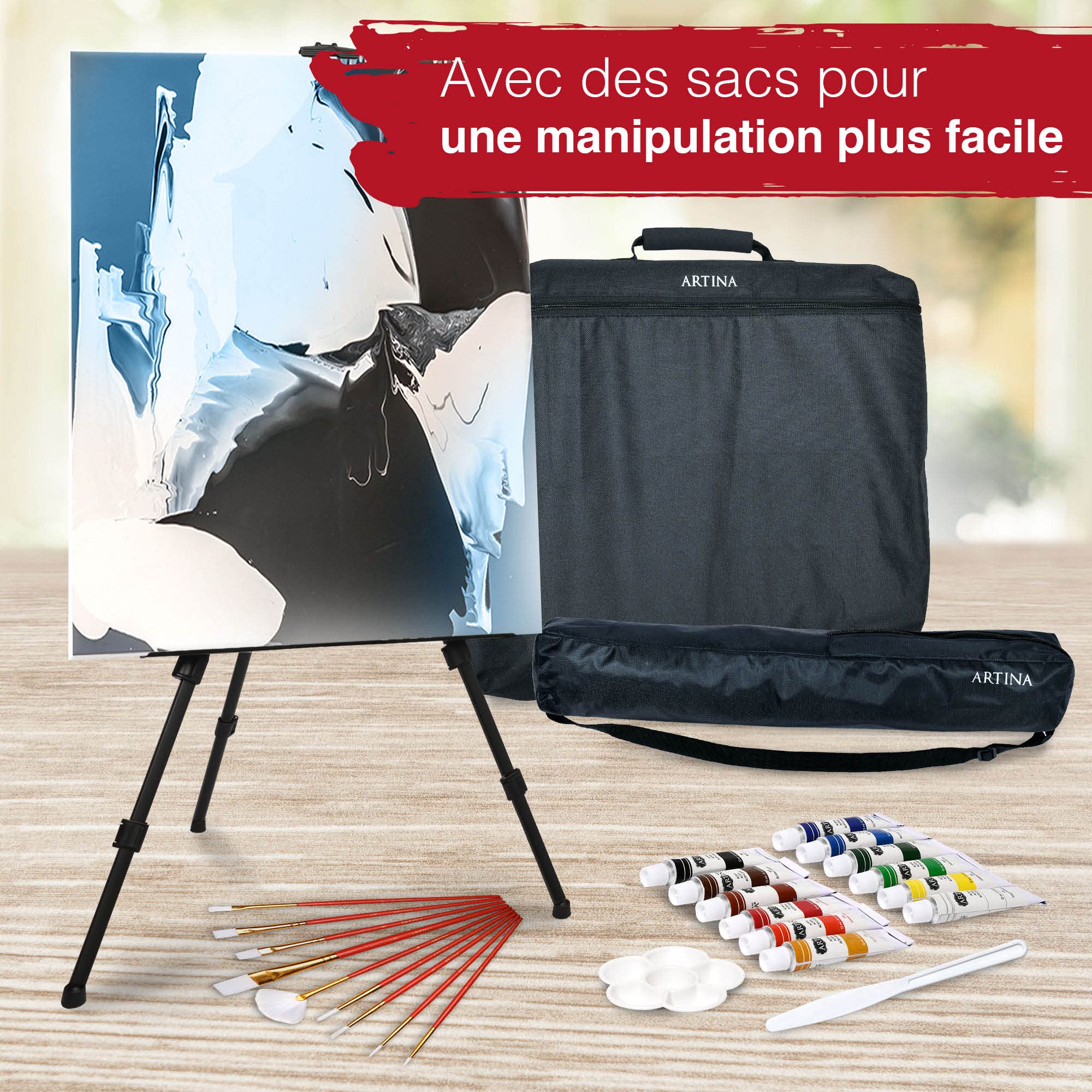 Artina kit XXL avec chevalet 122pcs peinture acrylique pour tout âge Toile